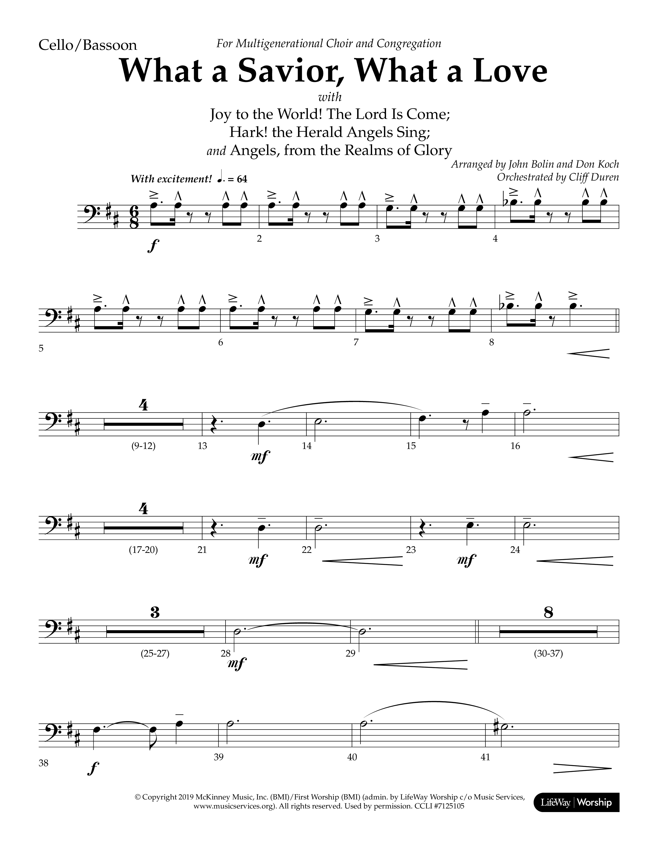 What A Savior What A Love (with Joy To The World, Hark The Herald Angels, Angels From The Realms) (Choral Anthem SATB) Cello (Lifeway Choral / Arr. John Bolin / Arr. Don Koch)