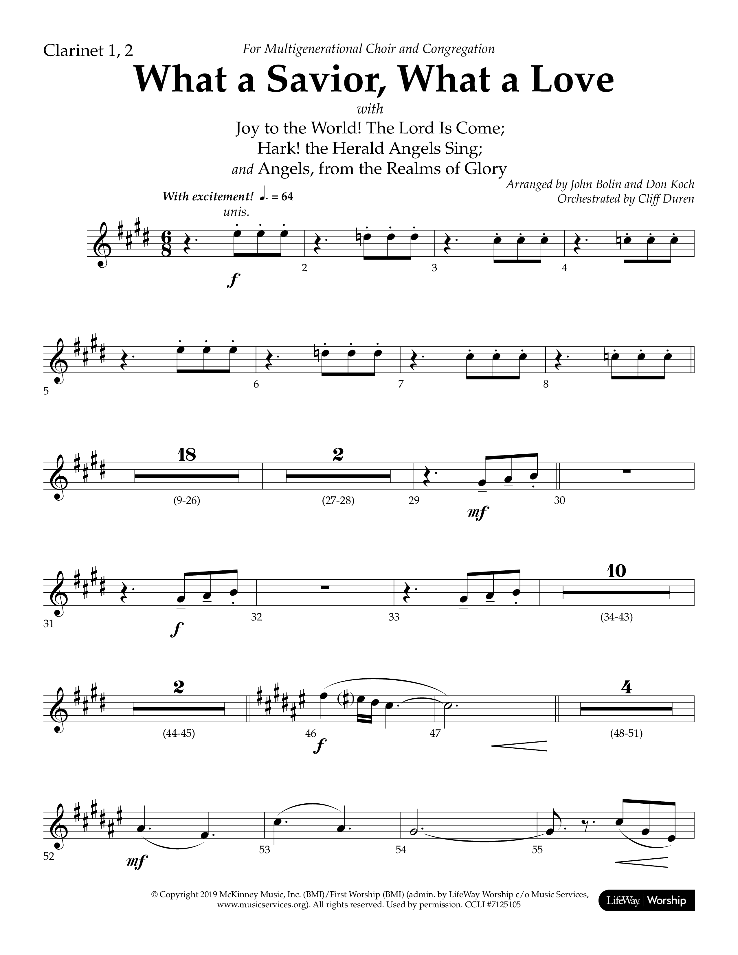 What A Savior What A Love (with Joy To The World, Hark The Herald Angels, Angels From The Realms) (Choral Anthem SATB) Clarinet 1/2 (Lifeway Choral / Arr. John Bolin / Arr. Don Koch)