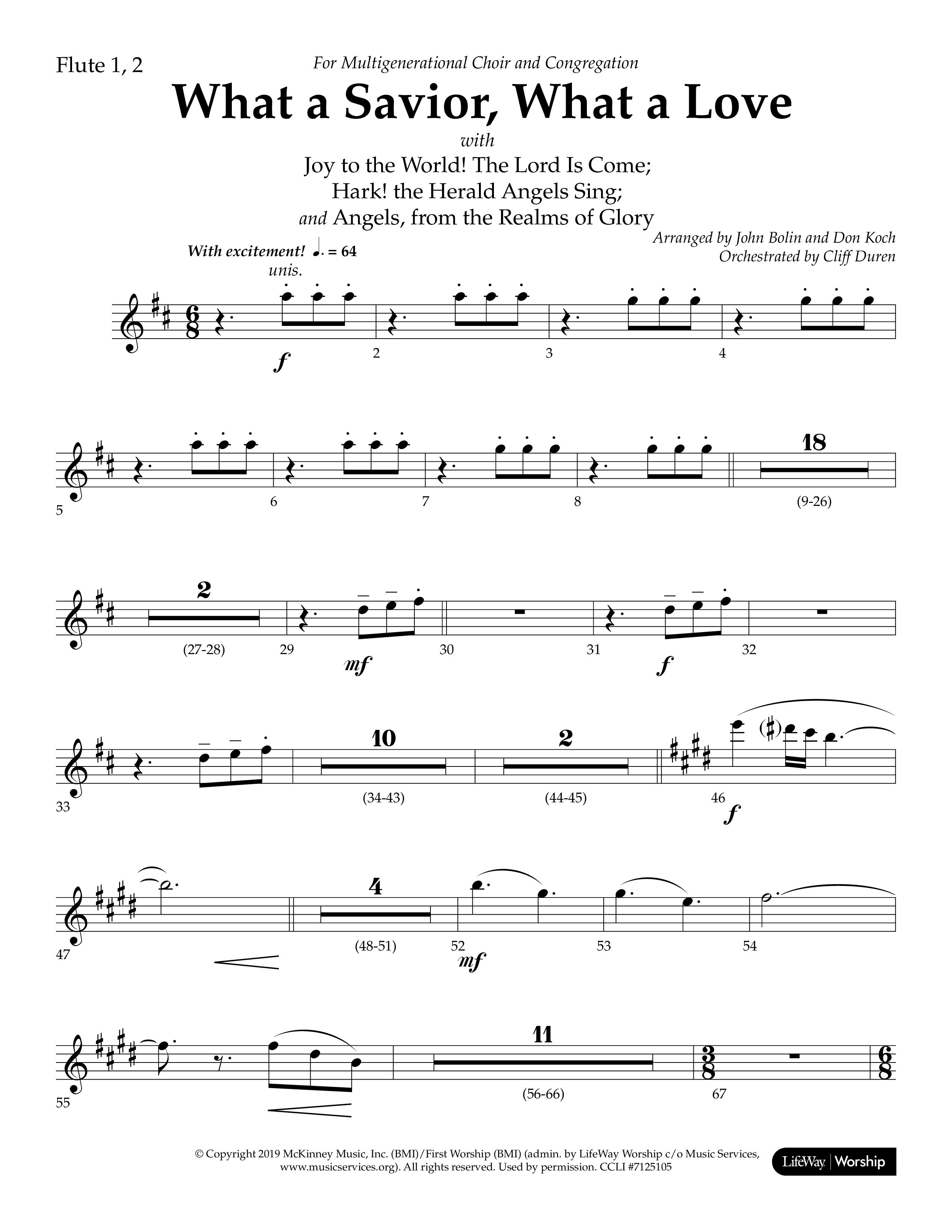 What A Savior What A Love (with Joy To The World, Hark The Herald Angels, Angels From The Realms) (Choral Anthem SATB) Flute 1/2 (Lifeway Choral / Arr. John Bolin / Arr. Don Koch)