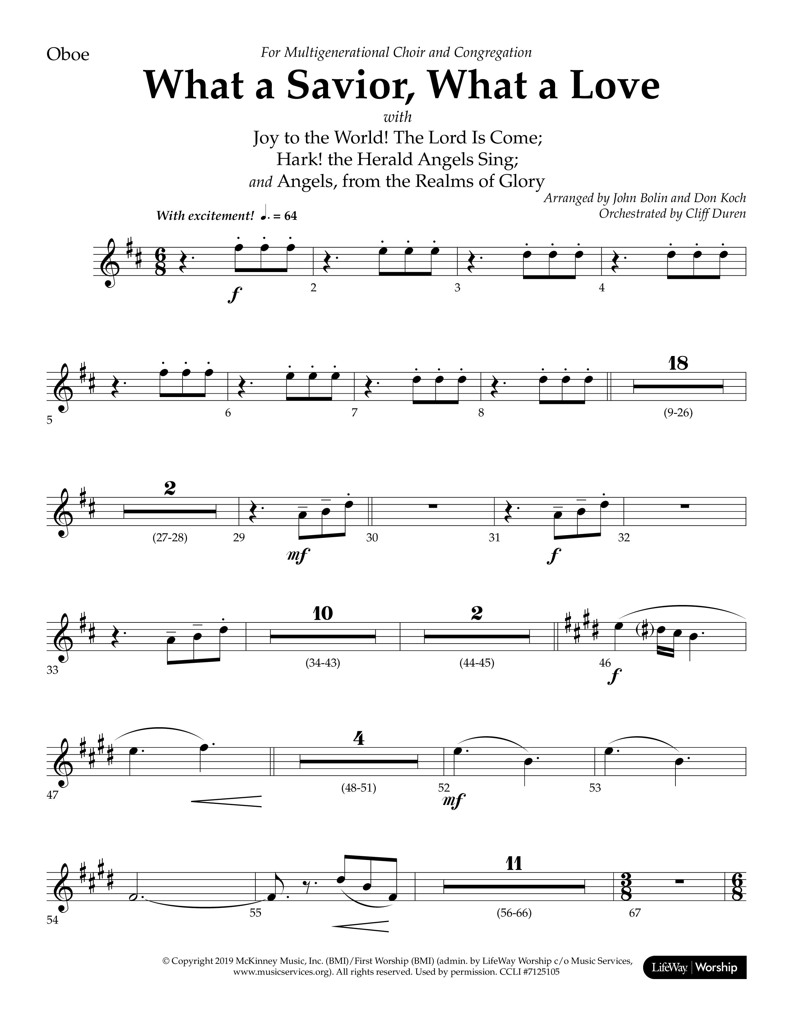 What A Savior What A Love (with Joy To The World, Hark The Herald Angels, Angels From The Realms) (Choral Anthem SATB) Oboe (Lifeway Choral / Arr. John Bolin / Arr. Don Koch)