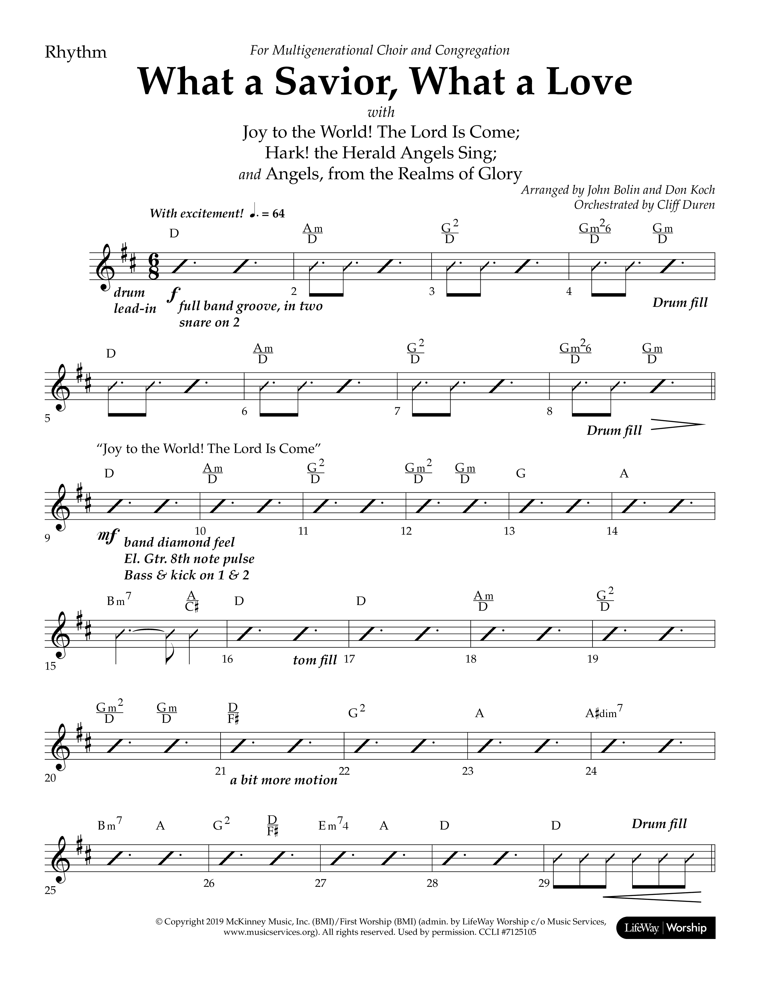 What A Savior What A Love (with Joy To The World, Hark The Herald Angels, Angels From The Realms) (Choral Anthem SATB) Rhythm Chart (Lifeway Choral / Arr. John Bolin / Arr. Don Koch)