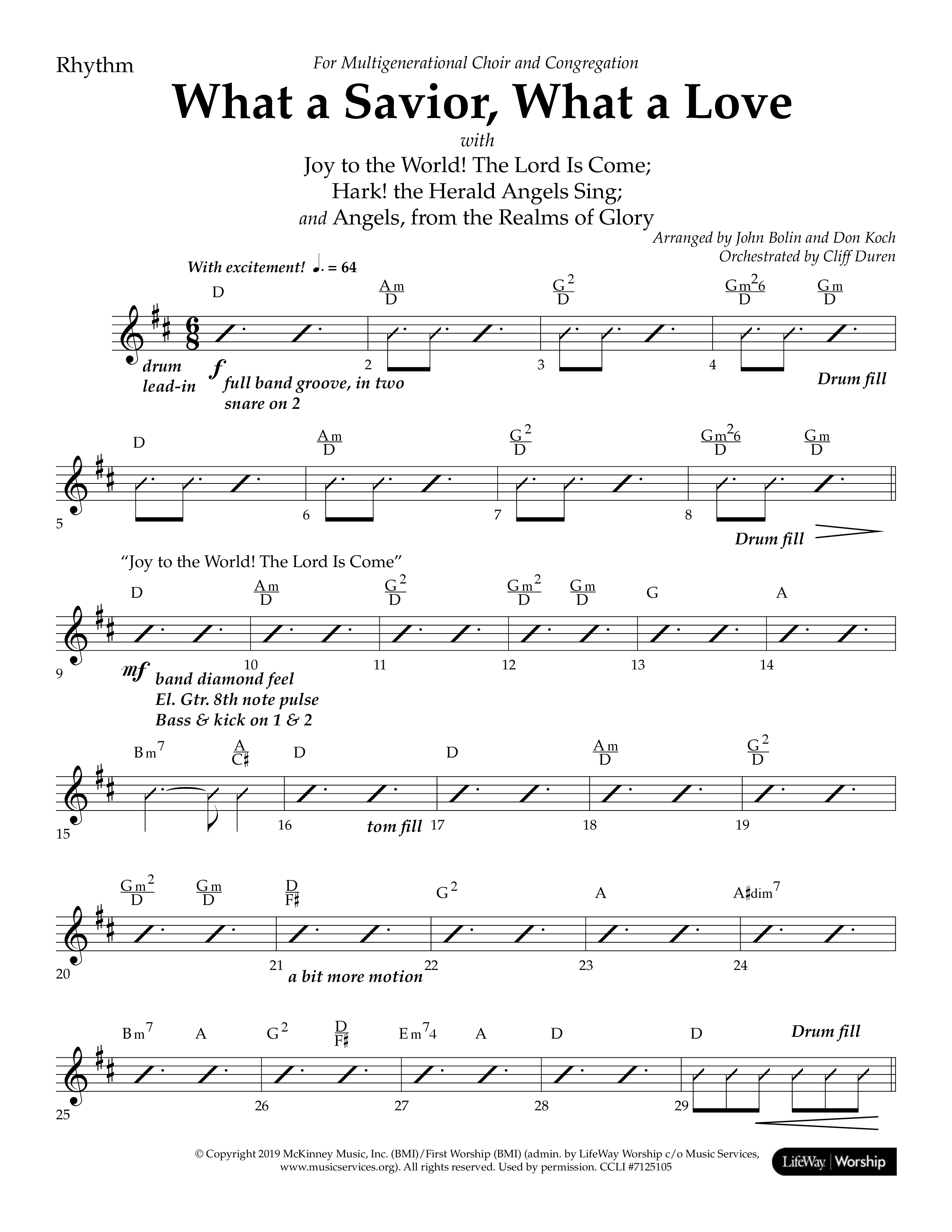 What A Savior What A Love (with Joy To The World, Hark The Herald Angels, Angels From The Realms) (Choral Anthem SATB) Lead Melody & Rhythm (Lifeway Choral / Arr. John Bolin / Arr. Don Koch)