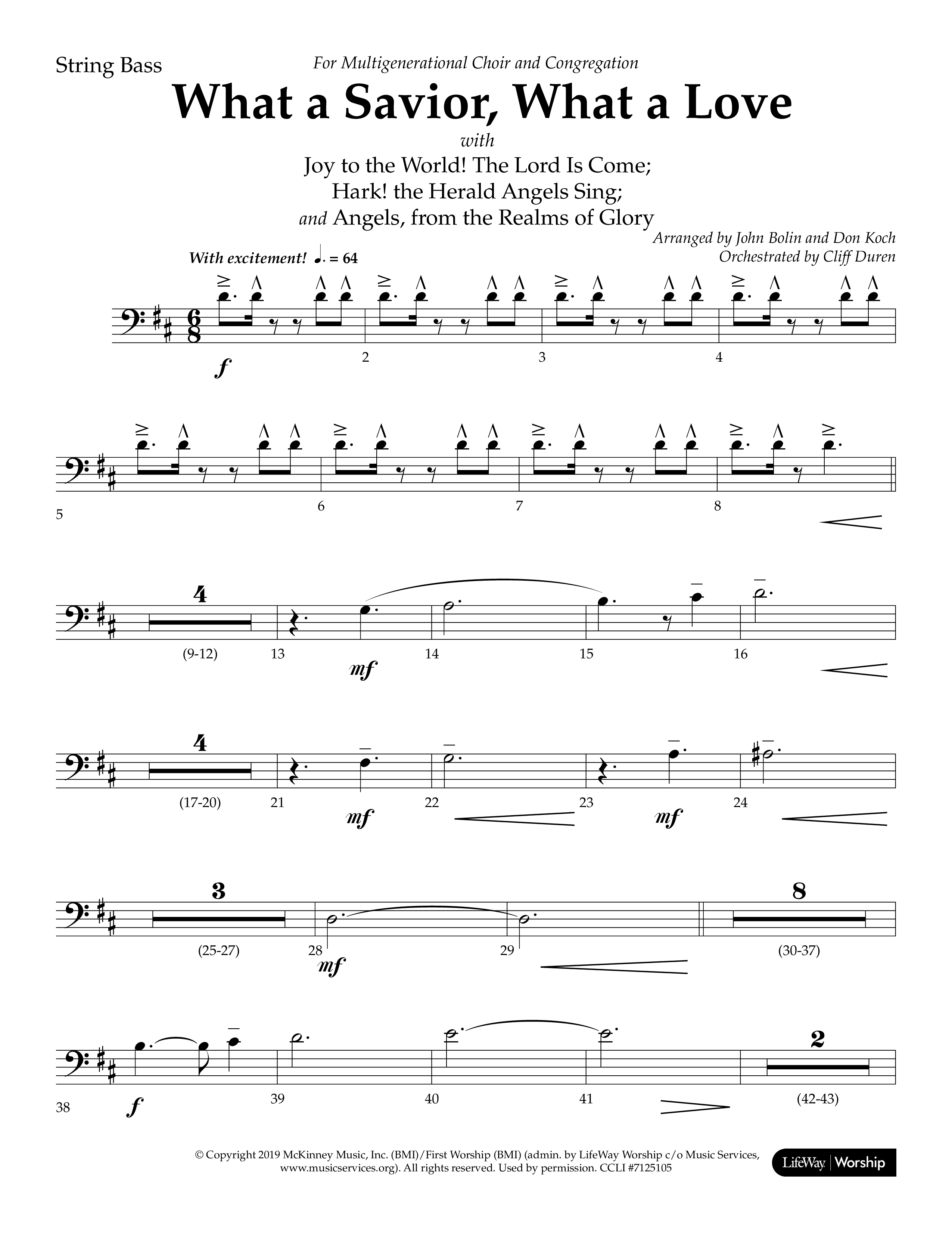 What A Savior What A Love (with Joy To The World, Hark The Herald Angels, Angels From The Realms) (Choral Anthem SATB) String Bass (Lifeway Choral / Arr. John Bolin / Arr. Don Koch)