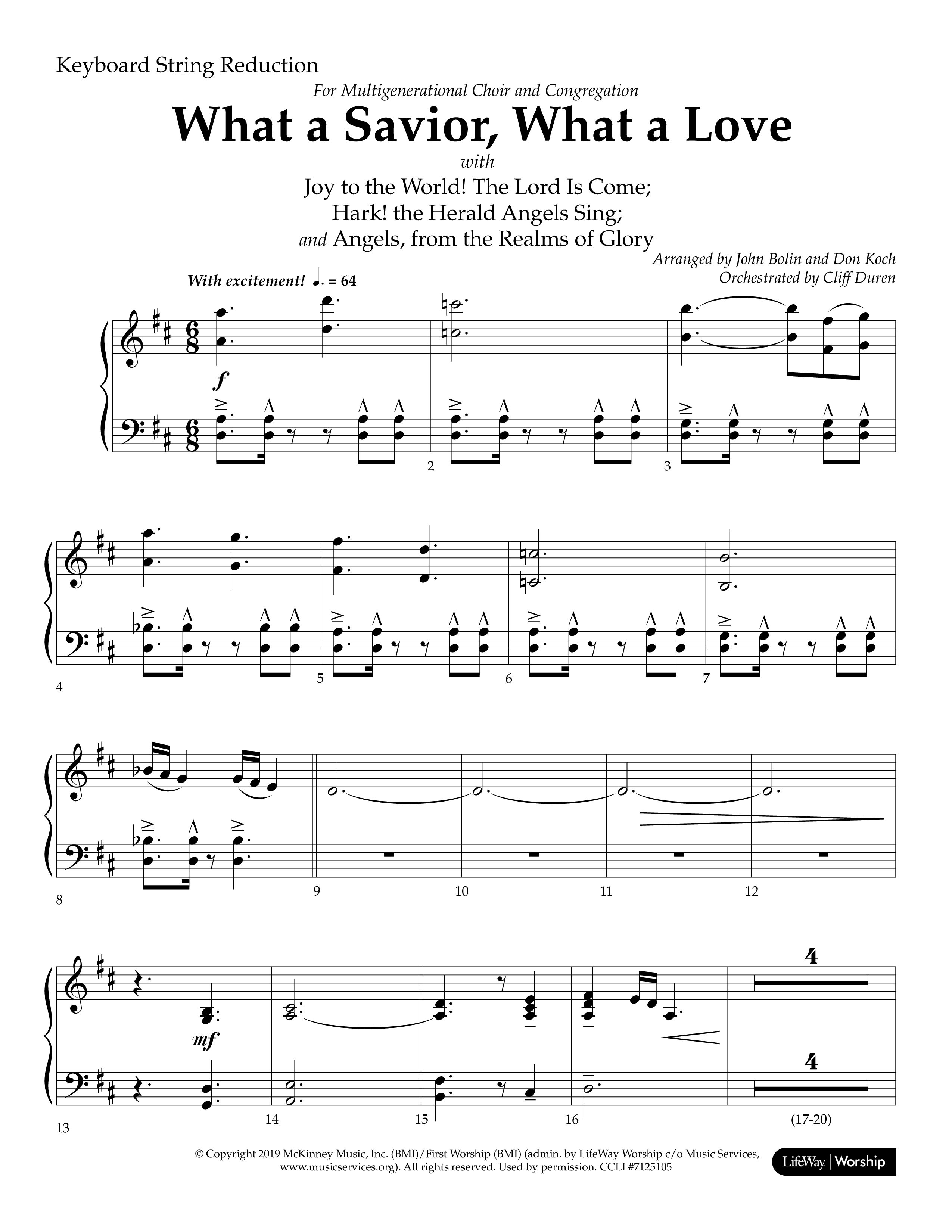 What A Savior What A Love (with Joy To The World, Hark The Herald Angels, Angels From The Realms) (Choral Anthem SATB) String Reduction (Lifeway Choral / Arr. John Bolin / Arr. Don Koch)
