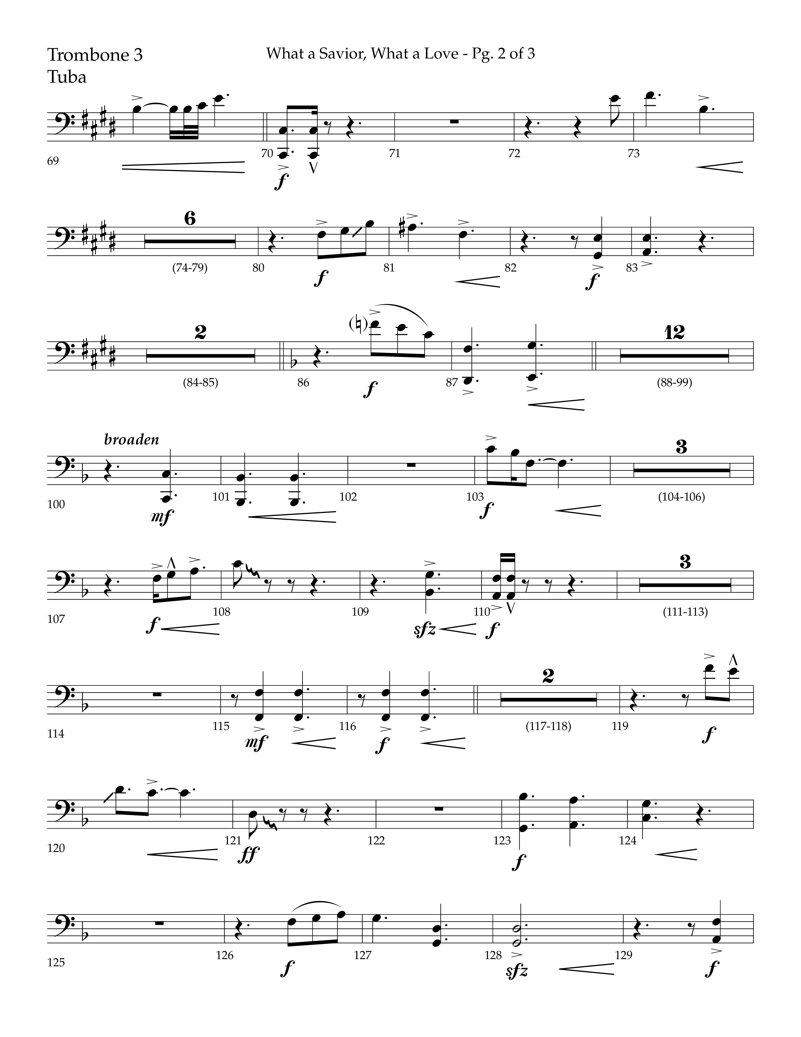 What A Savior What A Love (with Joy To The World, Hark The Herald Angels, Angels From The Realms) (Choral Anthem SATB) Trombone 3/Tuba (Lifeway Choral / Arr. John Bolin / Arr. Don Koch)