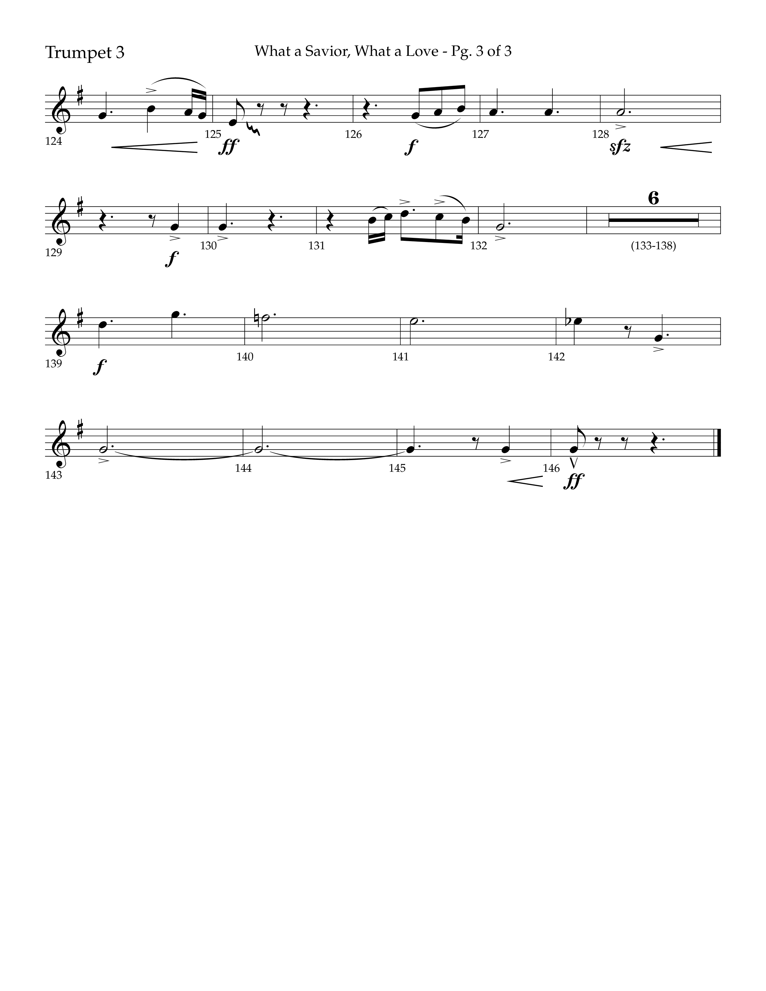 What A Savior What A Love (with Joy To The World, Hark The Herald Angels, Angels From The Realms) (Choral Anthem SATB) Trumpet 3 (Lifeway Choral / Arr. John Bolin / Arr. Don Koch)