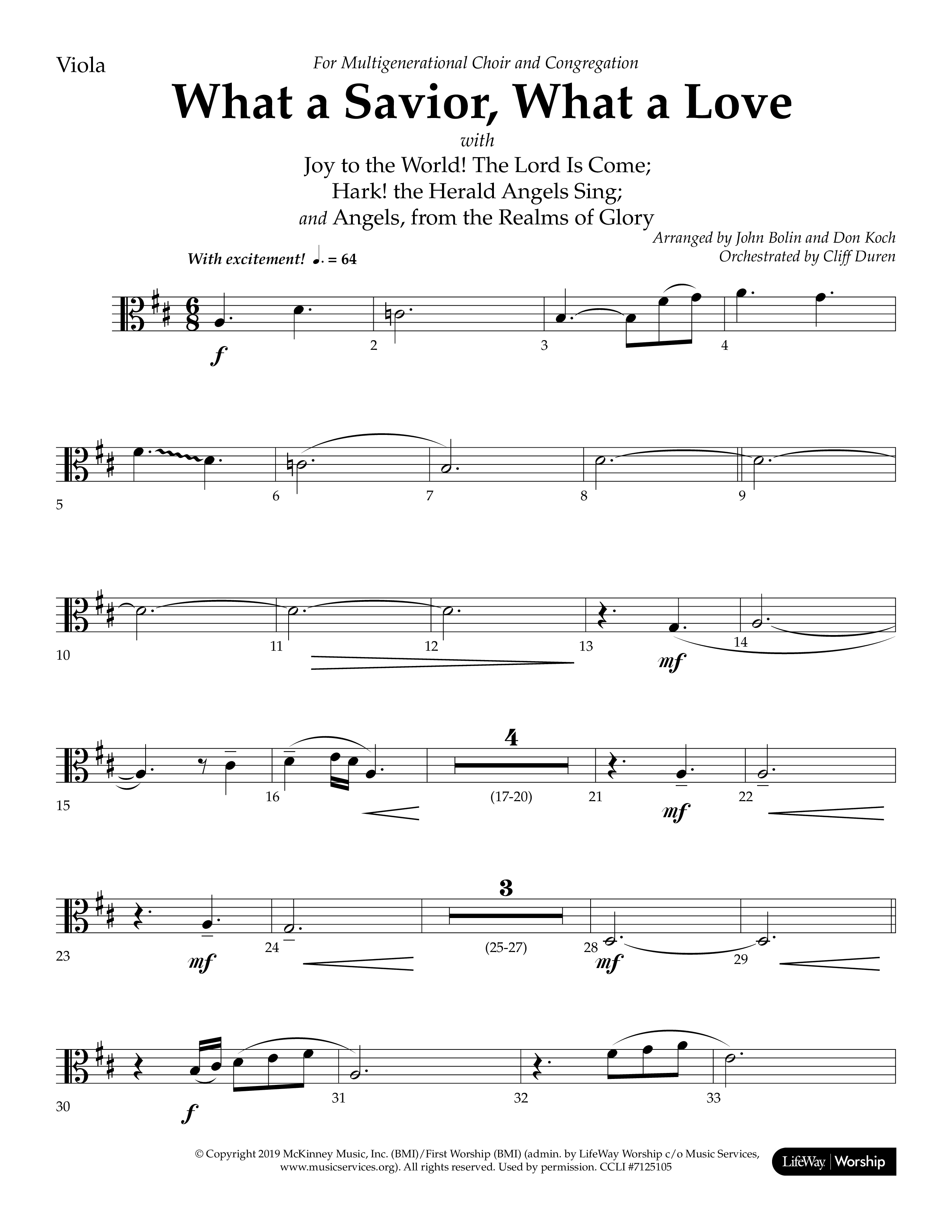 What A Savior What A Love (with Joy To The World, Hark The Herald Angels, Angels From The Realms) (Choral Anthem SATB) Viola (Lifeway Choral / Arr. John Bolin / Arr. Don Koch)