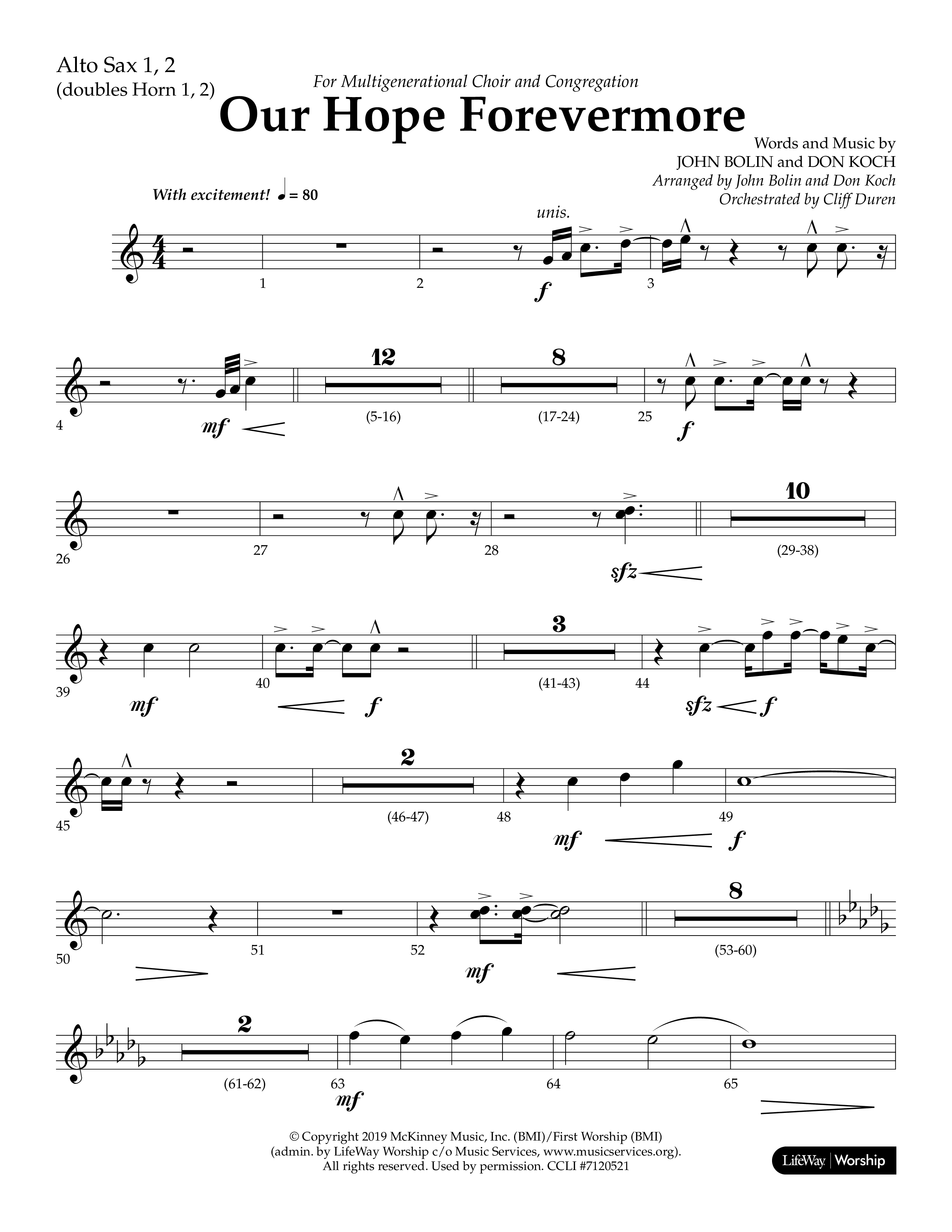 Our Hope Forevermore (Choral Anthem SATB) Alto Sax 1/2 (Lifeway Choral / Arr. John Bolin / Arr. Don Koch)