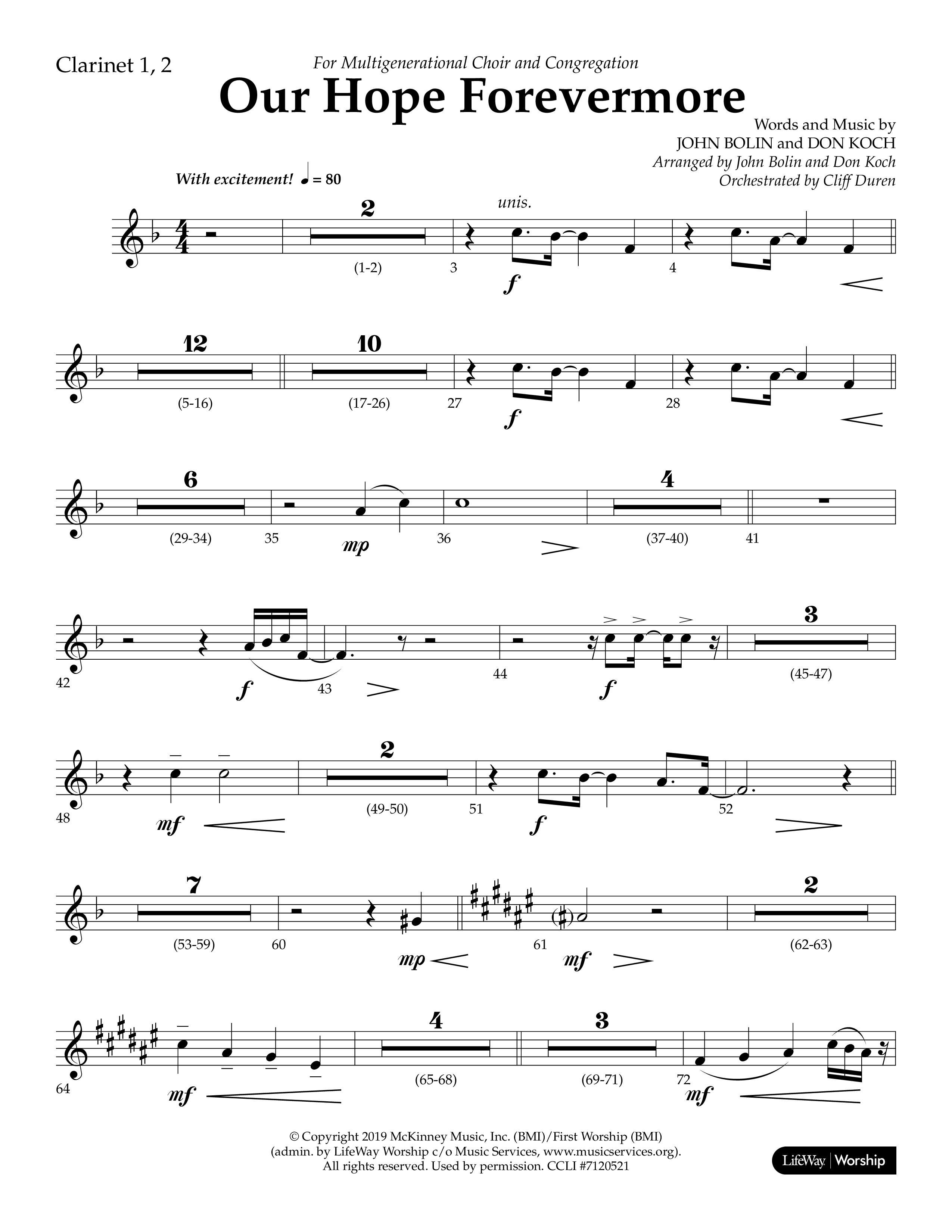 Our Hope Forevermore (Choral Anthem SATB) Clarinet 1/2 (Lifeway Choral / Arr. John Bolin / Arr. Don Koch)