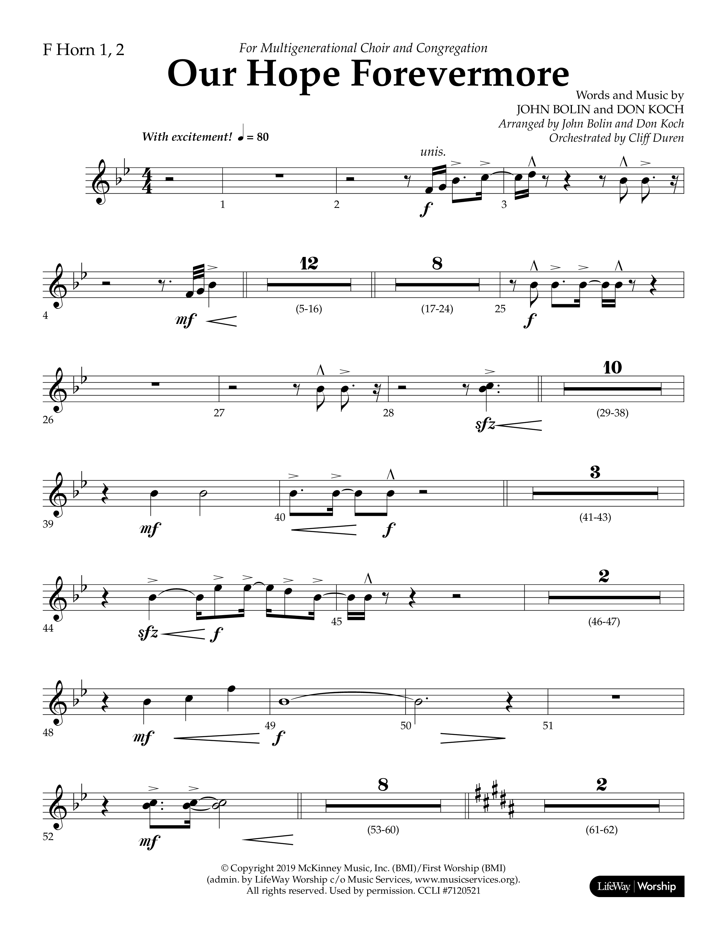 Our Hope Forevermore (Choral Anthem SATB) French Horn 1/2 (Lifeway Choral / Arr. John Bolin / Arr. Don Koch)