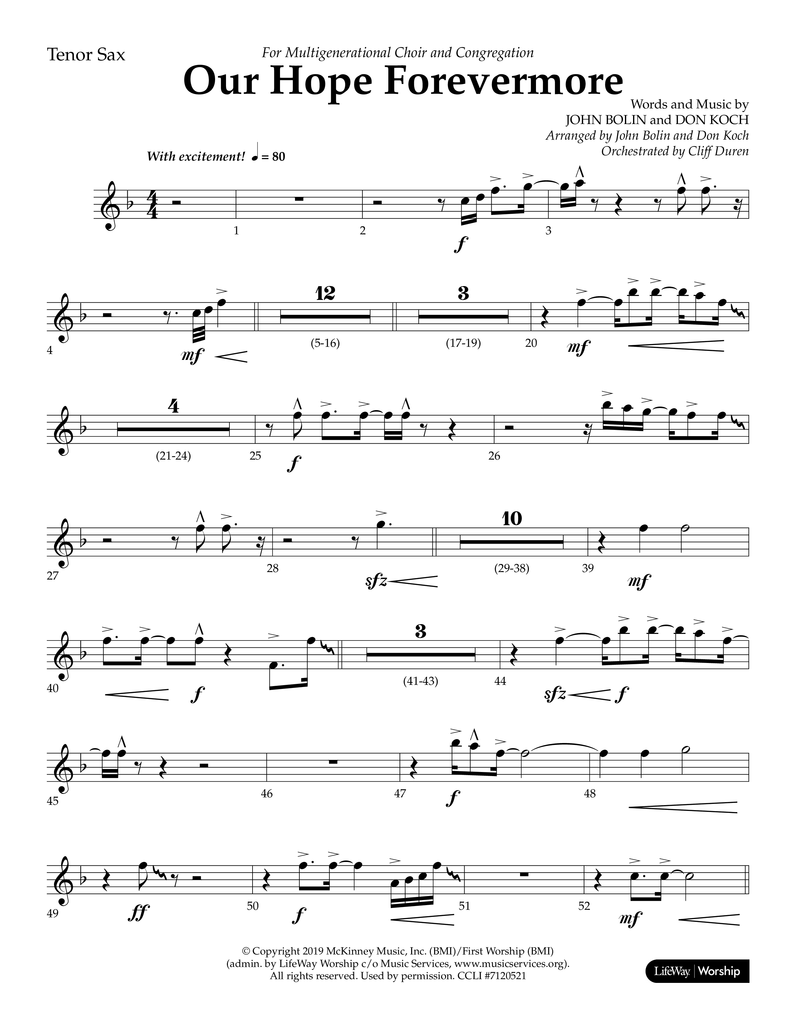 Our Hope Forevermore (Choral Anthem SATB) Tenor Sax 1 (Lifeway Choral / Arr. John Bolin / Arr. Don Koch)