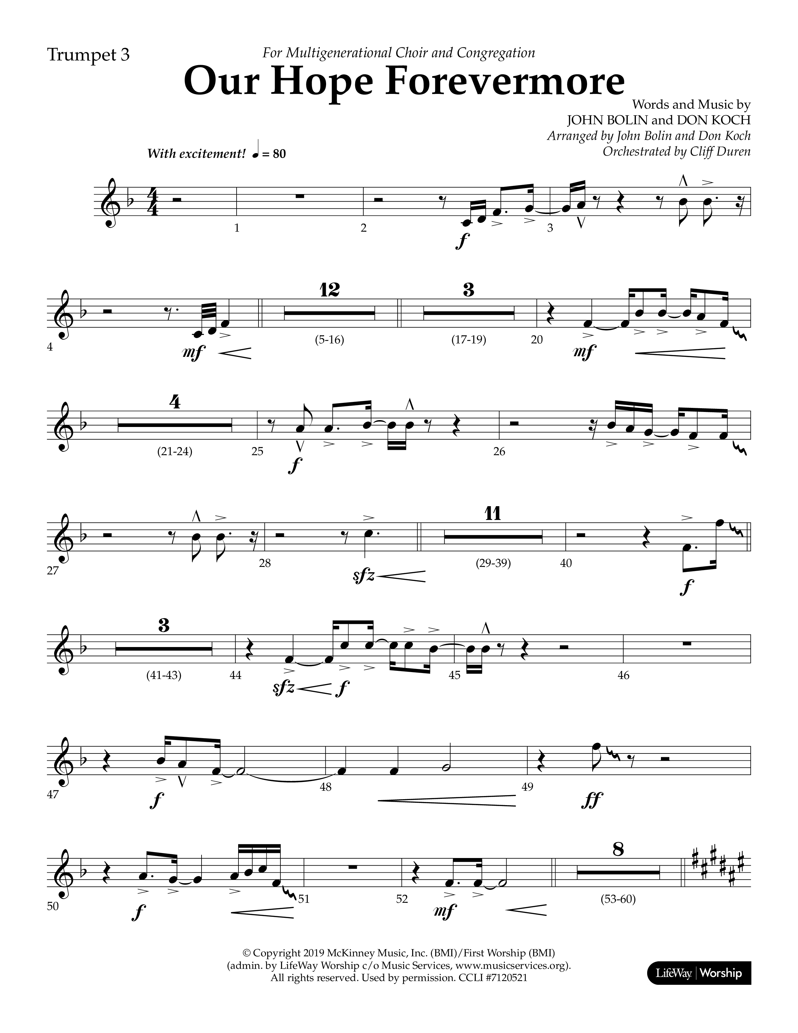 Our Hope Forevermore (Choral Anthem SATB) Trumpet 3 (Lifeway Choral / Arr. John Bolin / Arr. Don Koch)