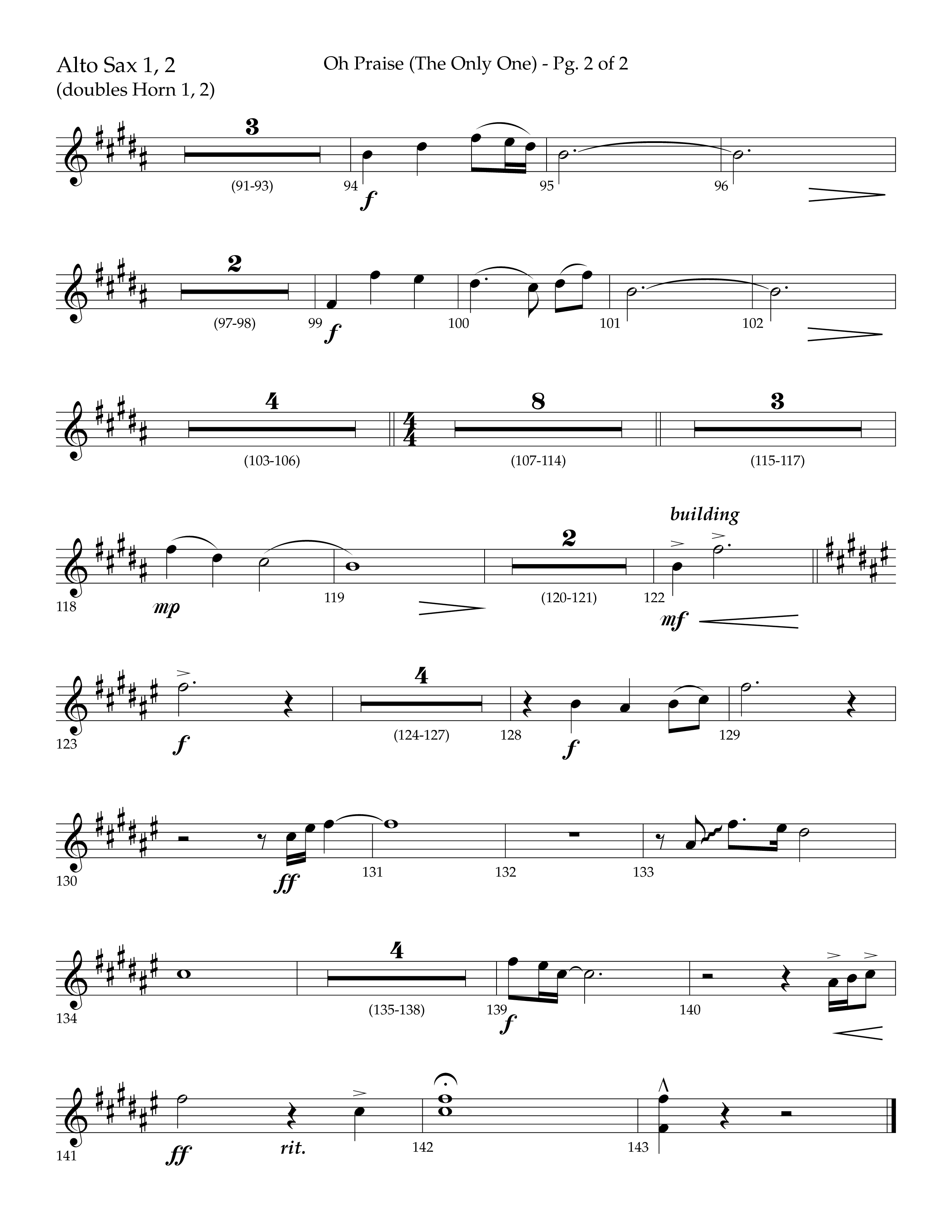 Oh Praise (The Only One) with O Praise The Name (Anastasis) (Choral Anthem SATB) Alto Sax 1/2 (Lifeway Choral / Arr. John Bolin / Arr. Don Koch)