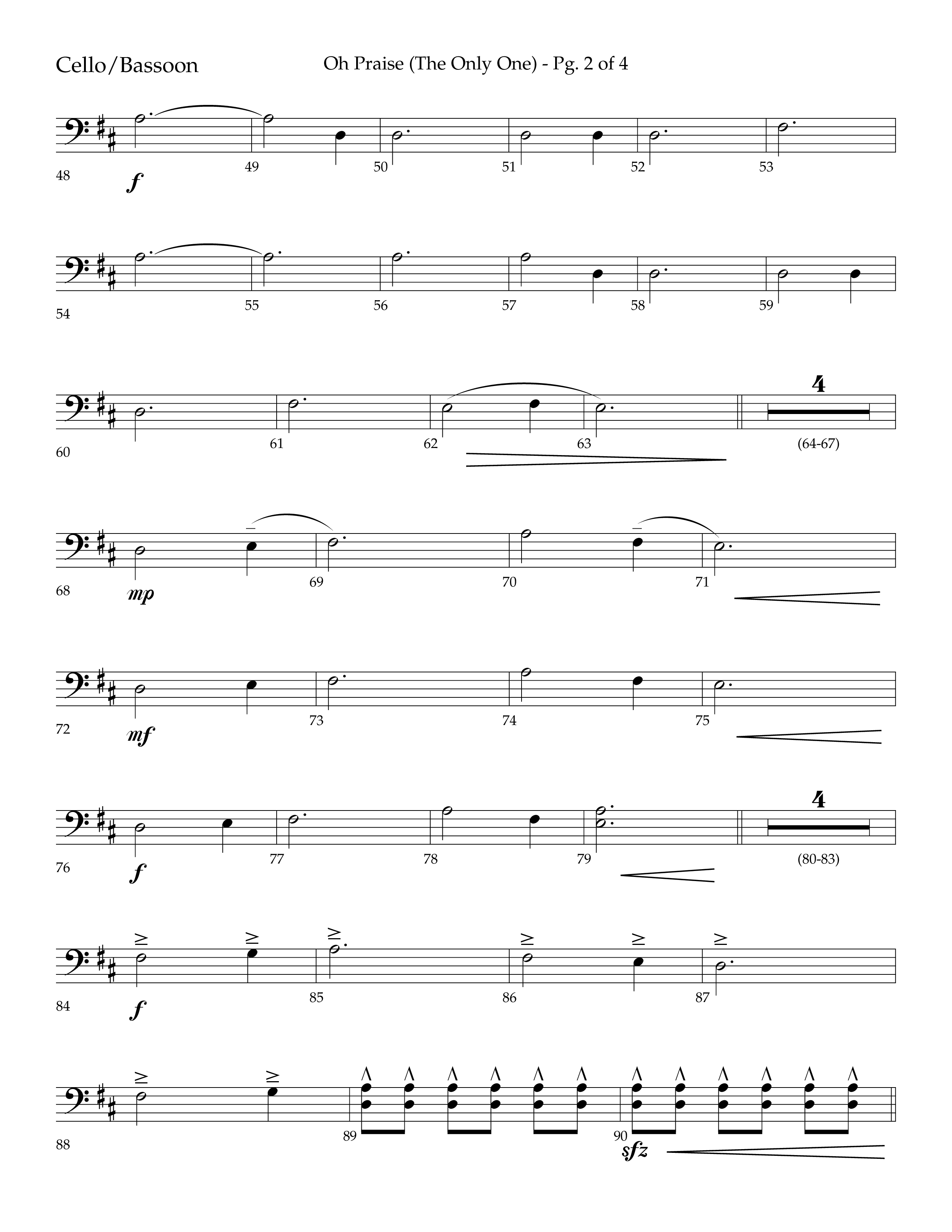 Oh Praise (The Only One) with O Praise The Name (Anastasis) (Choral Anthem SATB) Cello (Lifeway Choral / Arr. John Bolin / Arr. Don Koch)