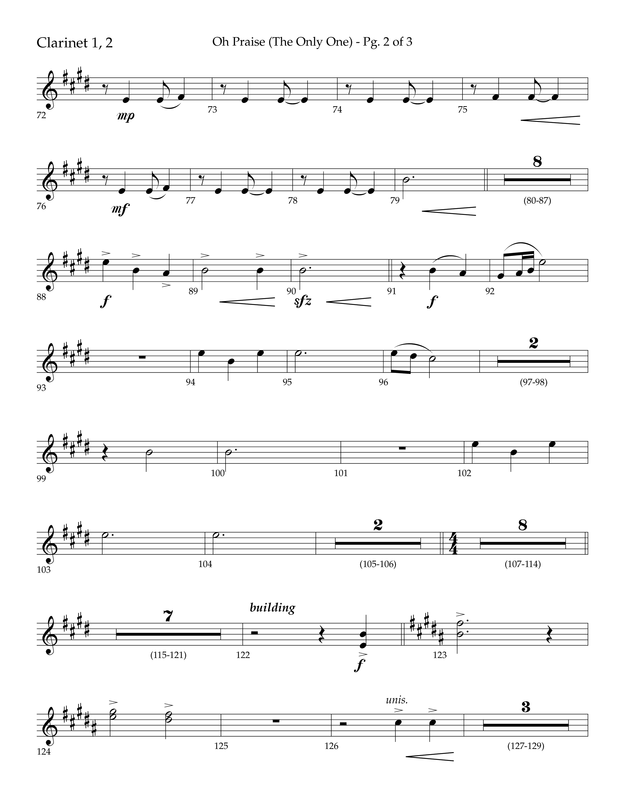 Oh Praise (The Only One) with O Praise The Name (Anastasis) (Choral Anthem SATB) Clarinet 1/2 (Lifeway Choral / Arr. John Bolin / Arr. Don Koch)
