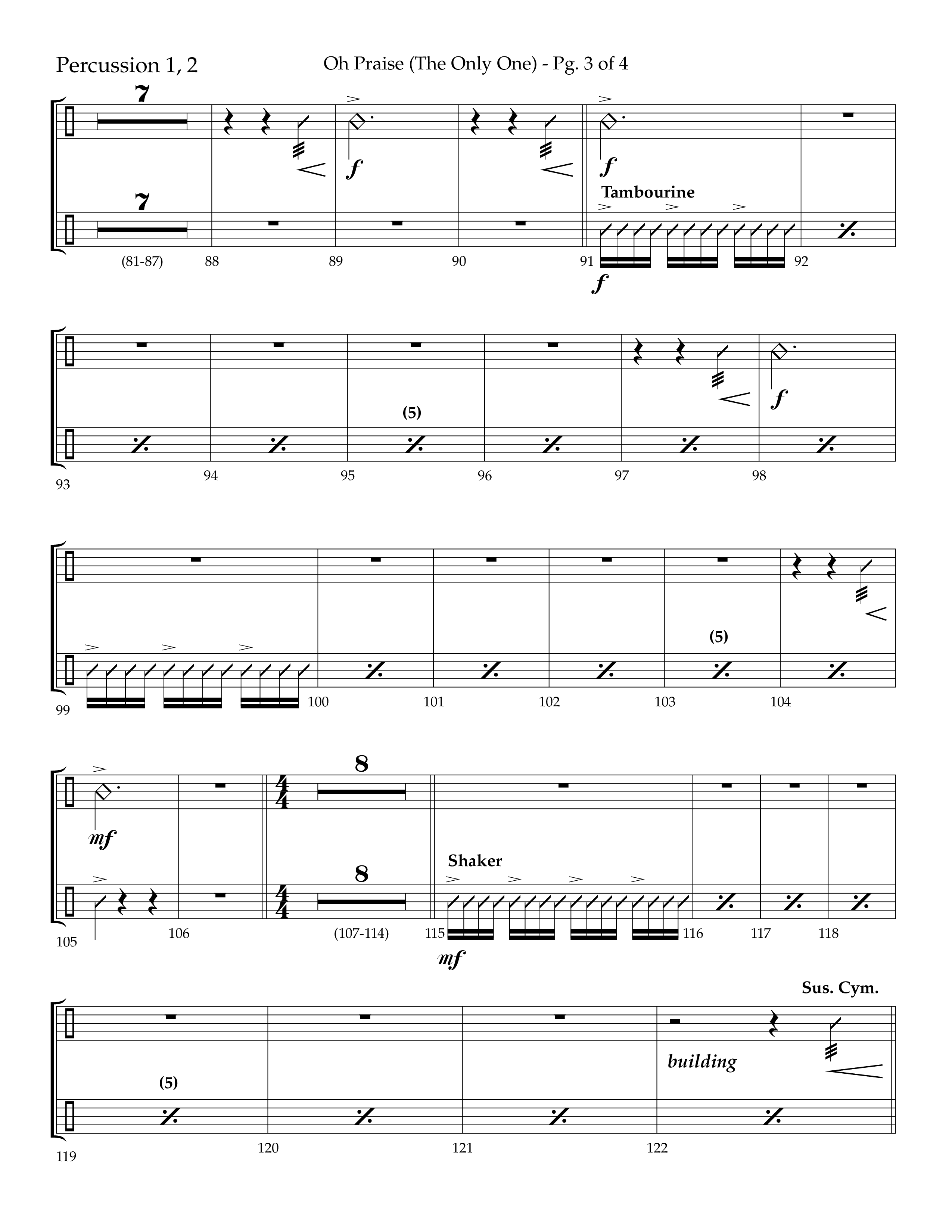 Oh Praise (The Only One) with O Praise The Name (Anastasis) (Choral Anthem SATB) Percussion 1/2 (Lifeway Choral / Arr. John Bolin / Arr. Don Koch)