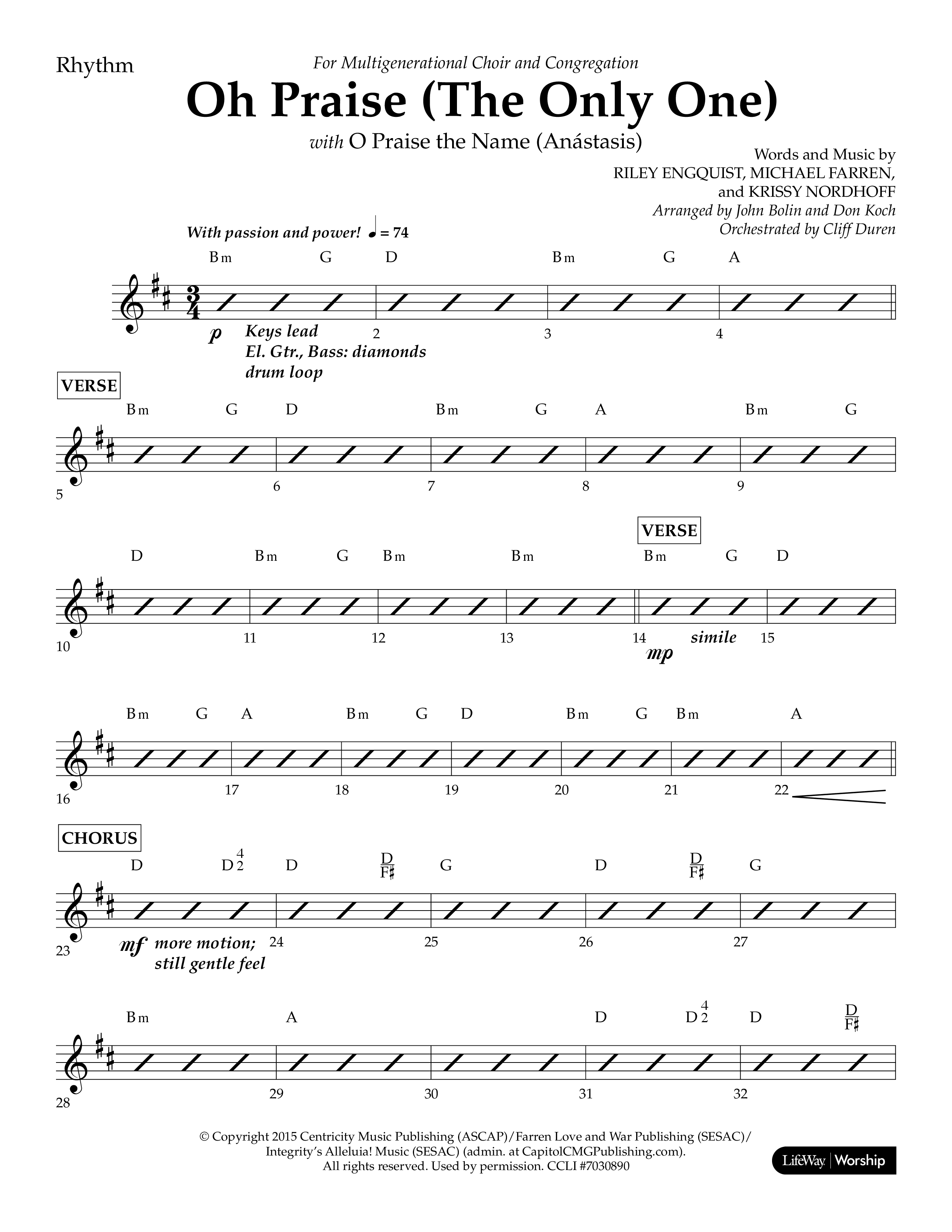 Oh Praise (The Only One) with O Praise The Name (Anastasis) (Choral Anthem SATB) Lead Melody & Rhythm (Lifeway Choral / Arr. John Bolin / Arr. Don Koch)