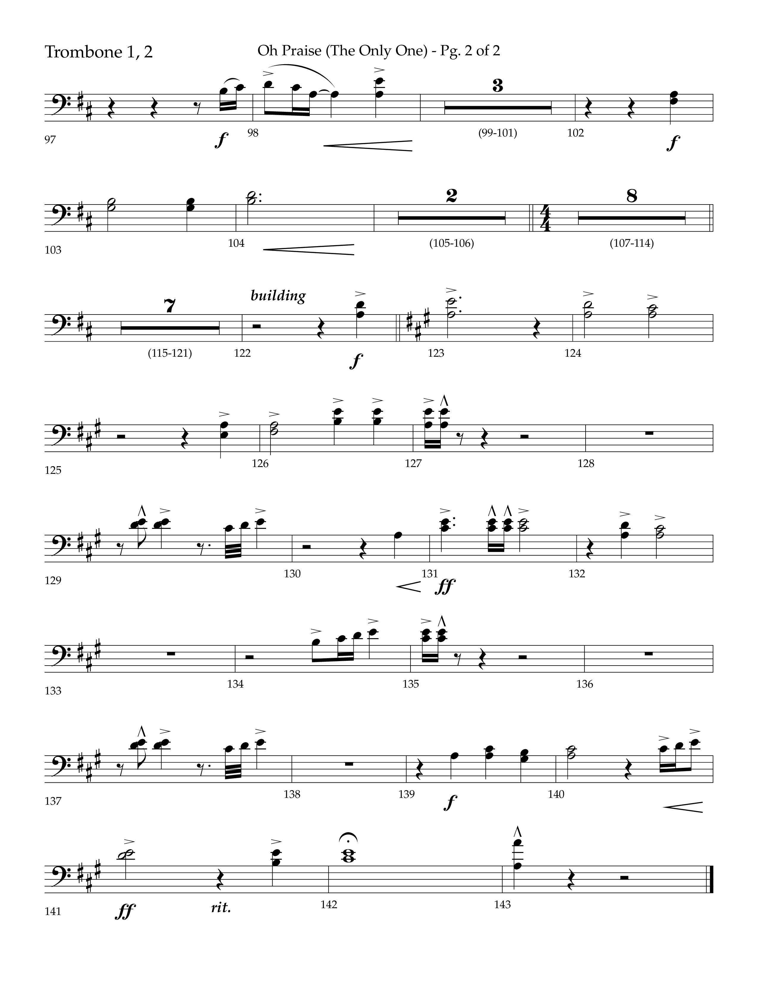 Oh Praise (The Only One) with O Praise The Name (Anastasis) (Choral Anthem SATB) Trombone 1/2 (Lifeway Choral / Arr. John Bolin / Arr. Don Koch)
