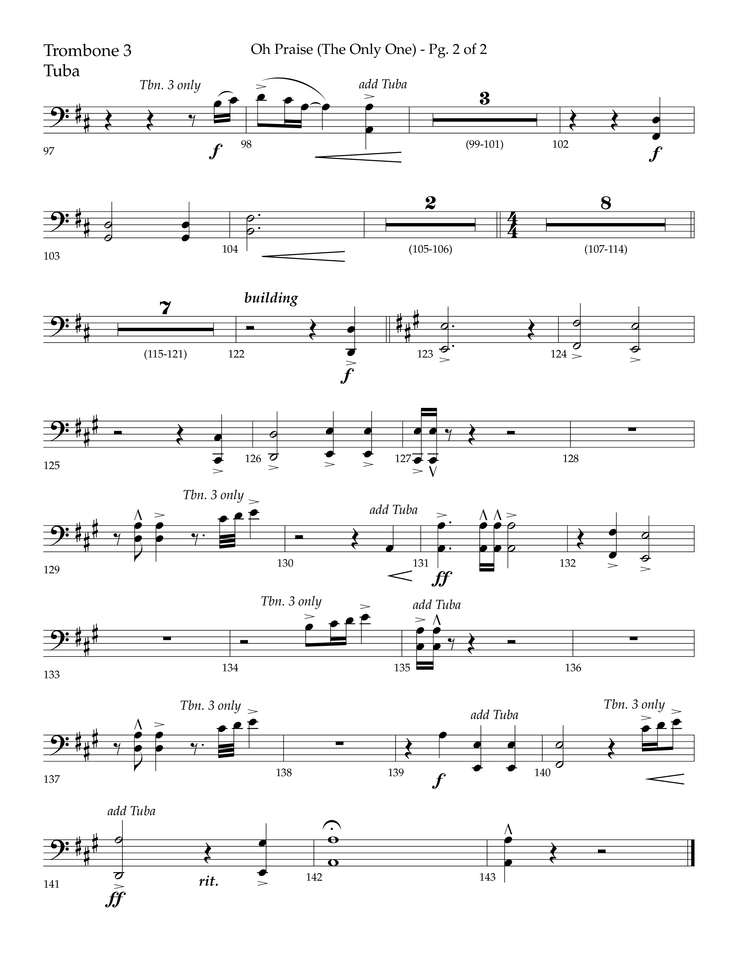Oh Praise (The Only One) with O Praise The Name (Anastasis) (Choral Anthem SATB) Trombone 3/Tuba (Lifeway Choral / Arr. John Bolin / Arr. Don Koch)