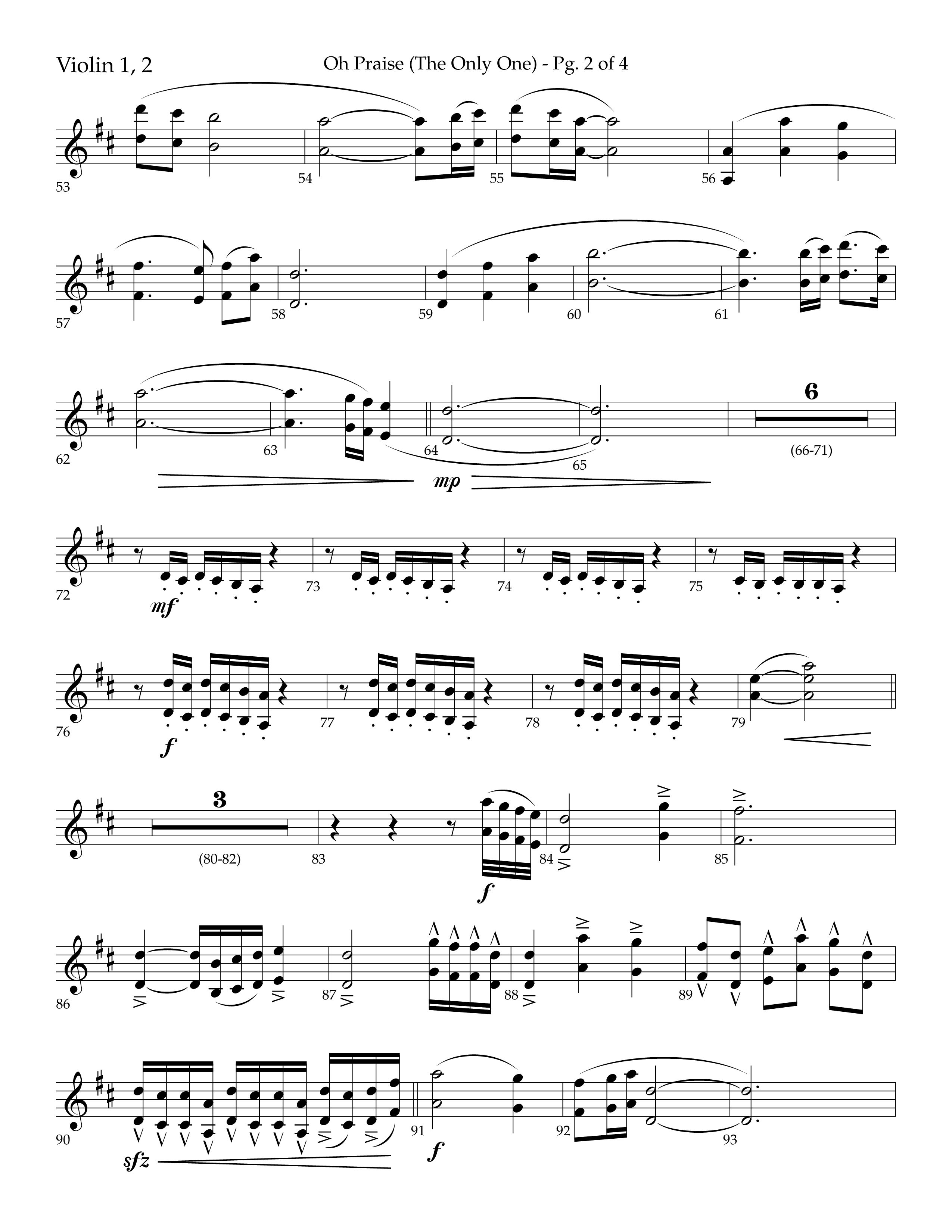 Oh Praise (The Only One) with O Praise The Name (Anastasis) (Choral Anthem SATB) Violin 1/2 (Lifeway Choral / Arr. John Bolin / Arr. Don Koch)