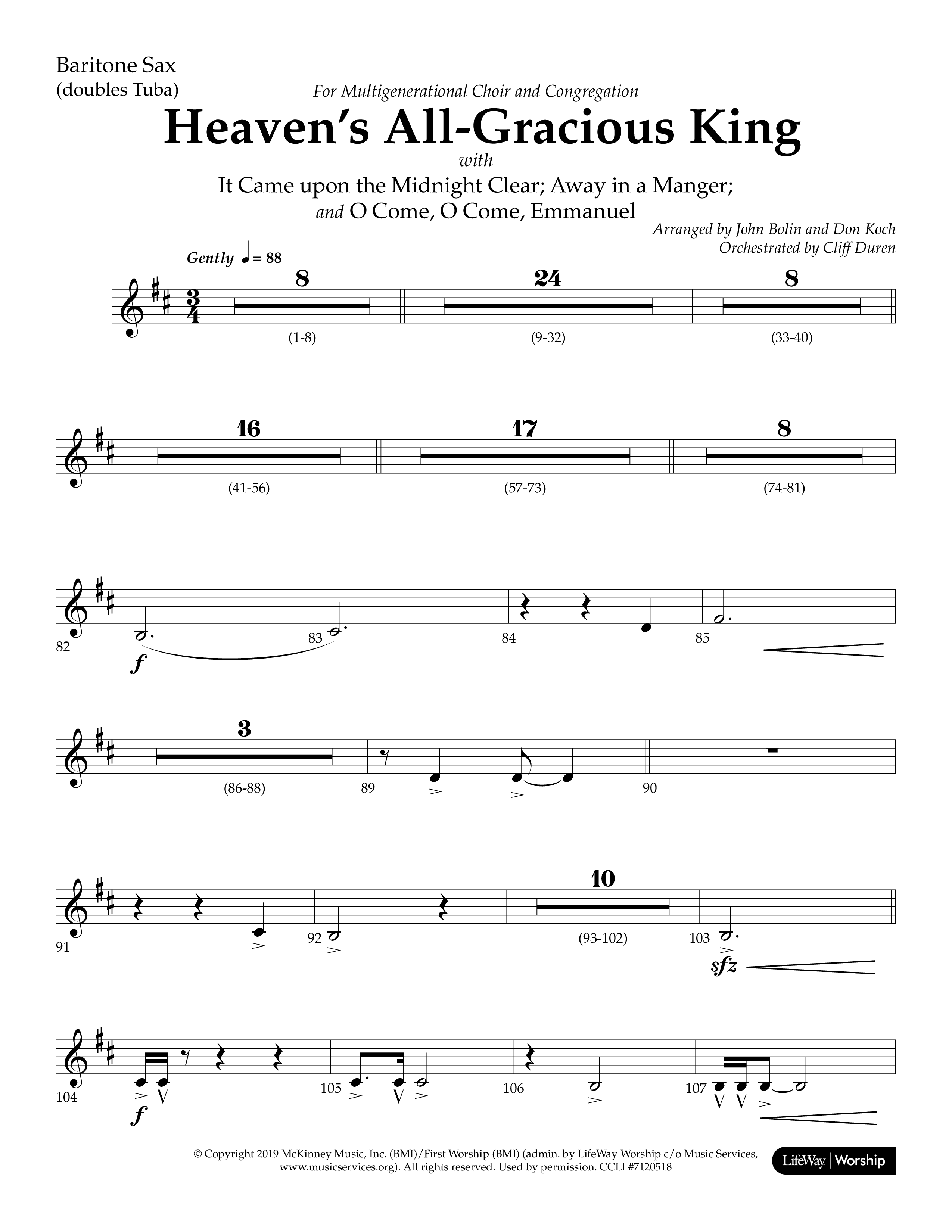 Heaven's All Gracious King (with It Came Upon A Midnight Clear, Away In A Manger, O Come O Come Emma (Choral Anthem SATB) Bari Sax (Lifeway Choral / Arr. John Bolin / Arr. Don Koch)