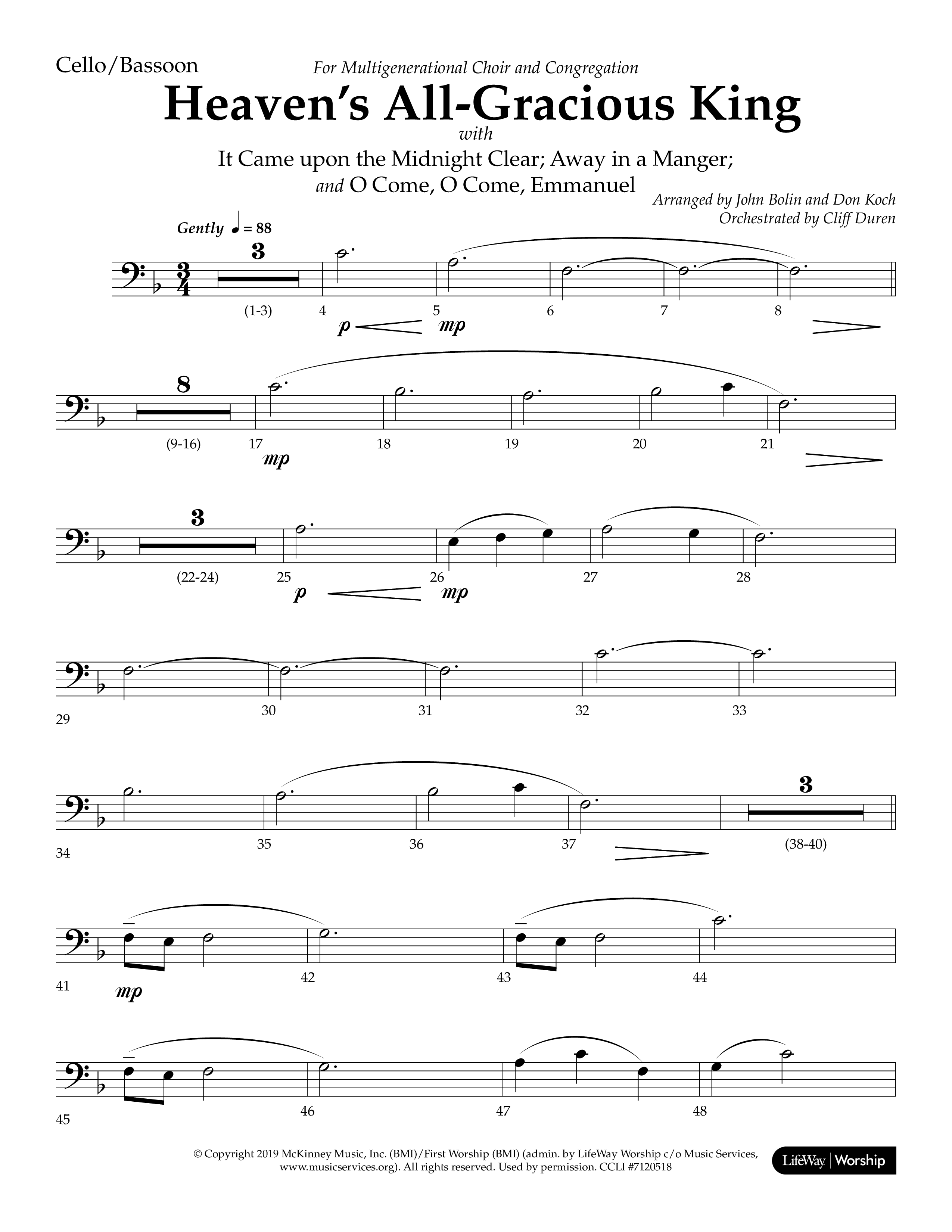 Heaven's All Gracious King (with It Came Upon A Midnight Clear, Away In A Manger, O Come O Come Emma (Choral Anthem SATB) Cello (Lifeway Choral / Arr. John Bolin / Arr. Don Koch)