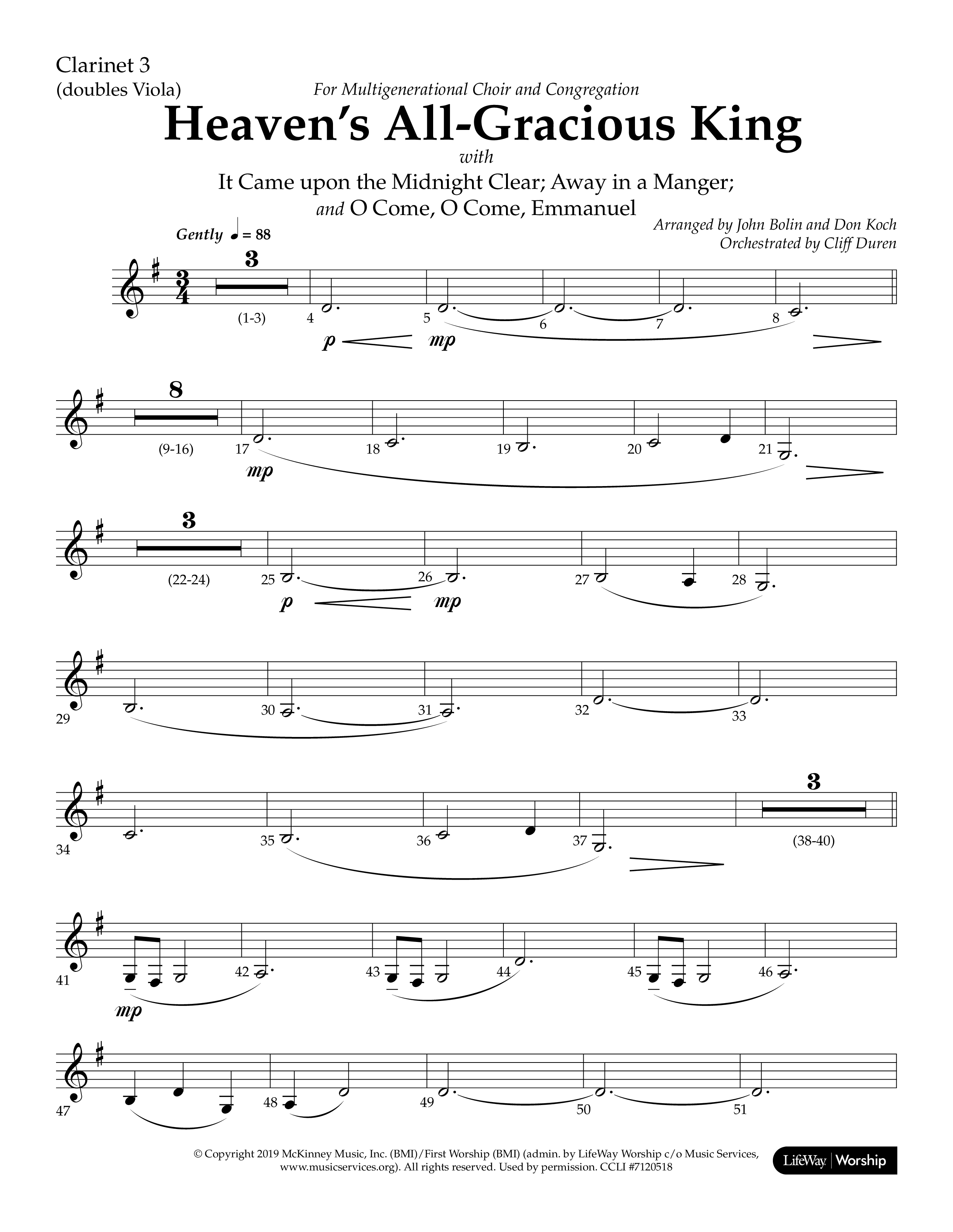Heaven's All Gracious King (with It Came Upon A Midnight Clear, Away In A Manger, O Come O Come Emma (Choral Anthem SATB) Clarinet 3 (Lifeway Choral / Arr. John Bolin / Arr. Don Koch)