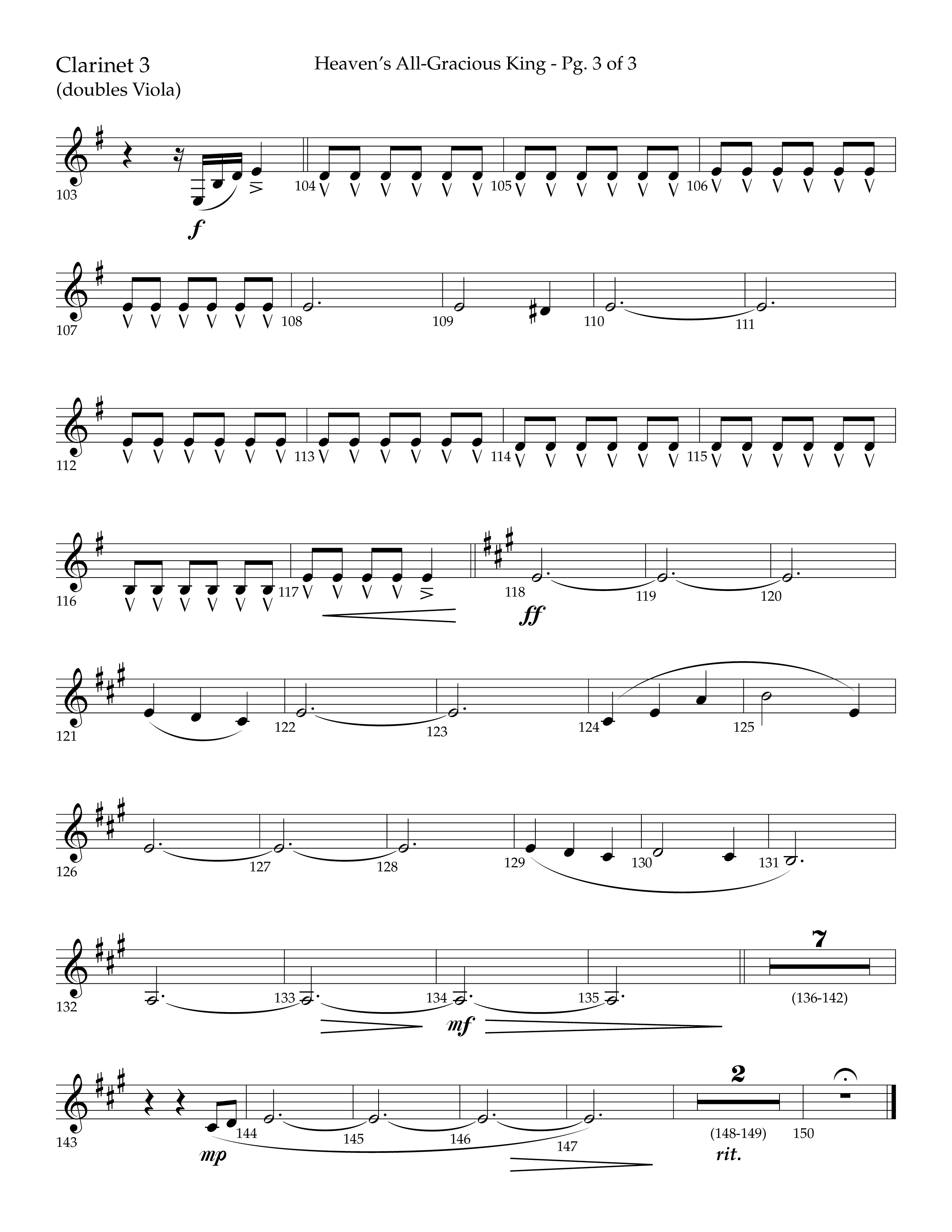Heaven's All Gracious King (with It Came Upon A Midnight Clear, Away In A Manger, O Come O Come Emma (Choral Anthem SATB) Clarinet 3 (Lifeway Choral / Arr. John Bolin / Arr. Don Koch)