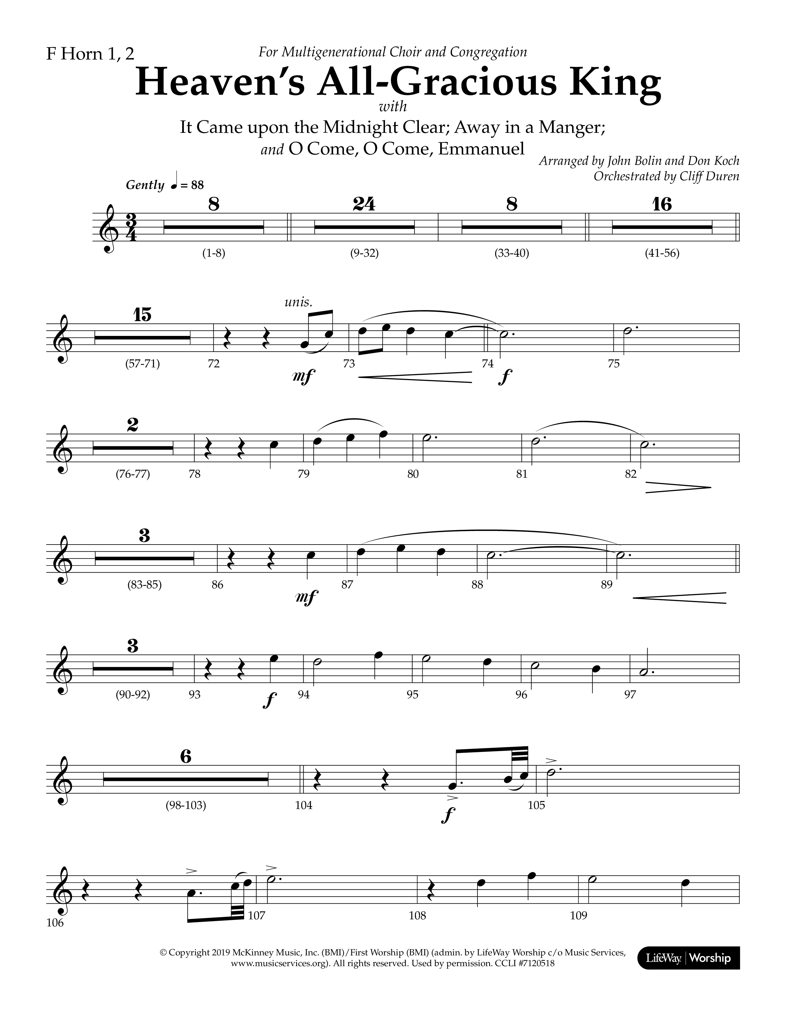 Heaven's All Gracious King (with It Came Upon A Midnight Clear, Away In A Manger, O Come O Come Emma (Choral Anthem SATB) French Horn 1/2 (Lifeway Choral / Arr. John Bolin / Arr. Don Koch)