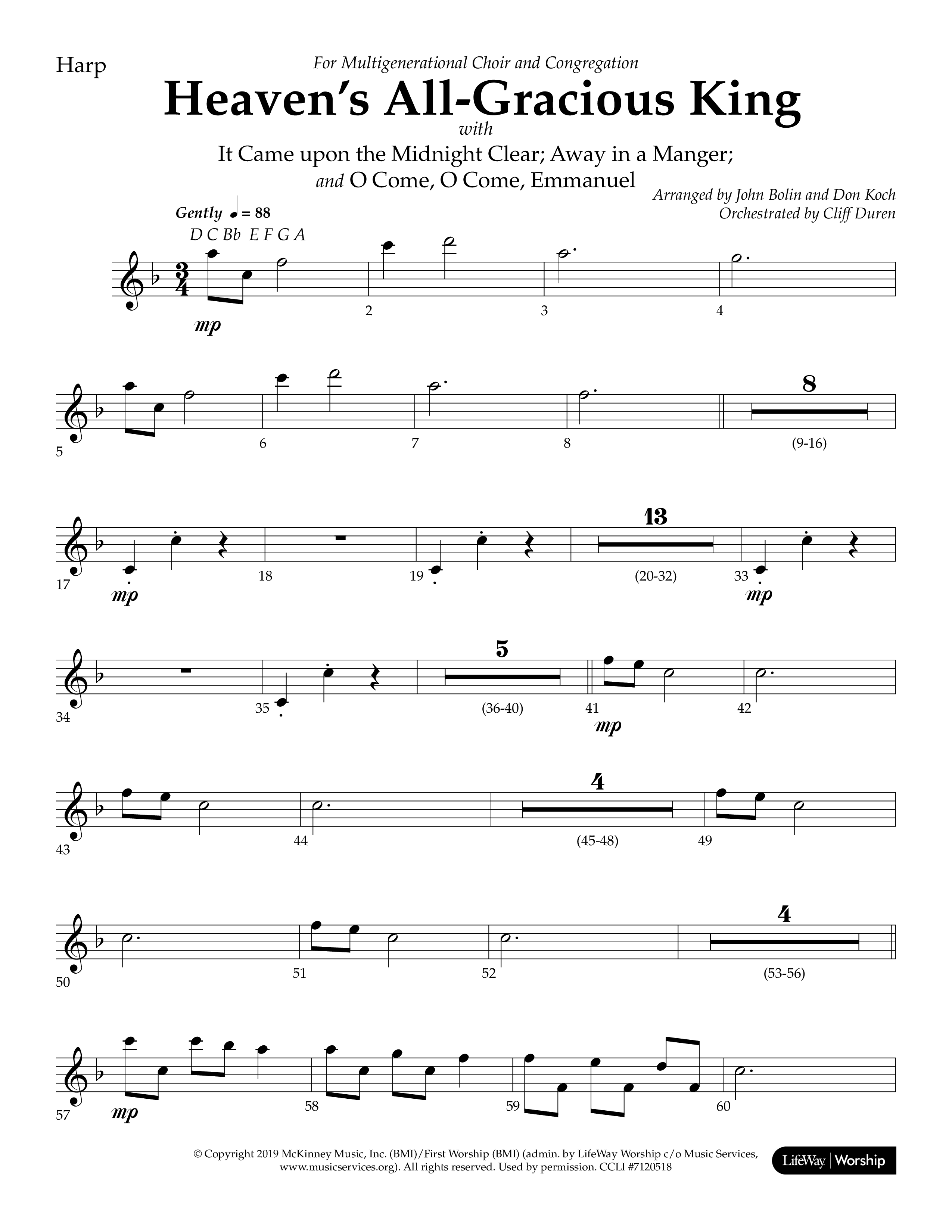 Heaven's All Gracious King (with It Came Upon A Midnight Clear, Away In A Manger, O Come O Come Emma (Choral Anthem SATB) Harp (Lifeway Choral / Arr. John Bolin / Arr. Don Koch)