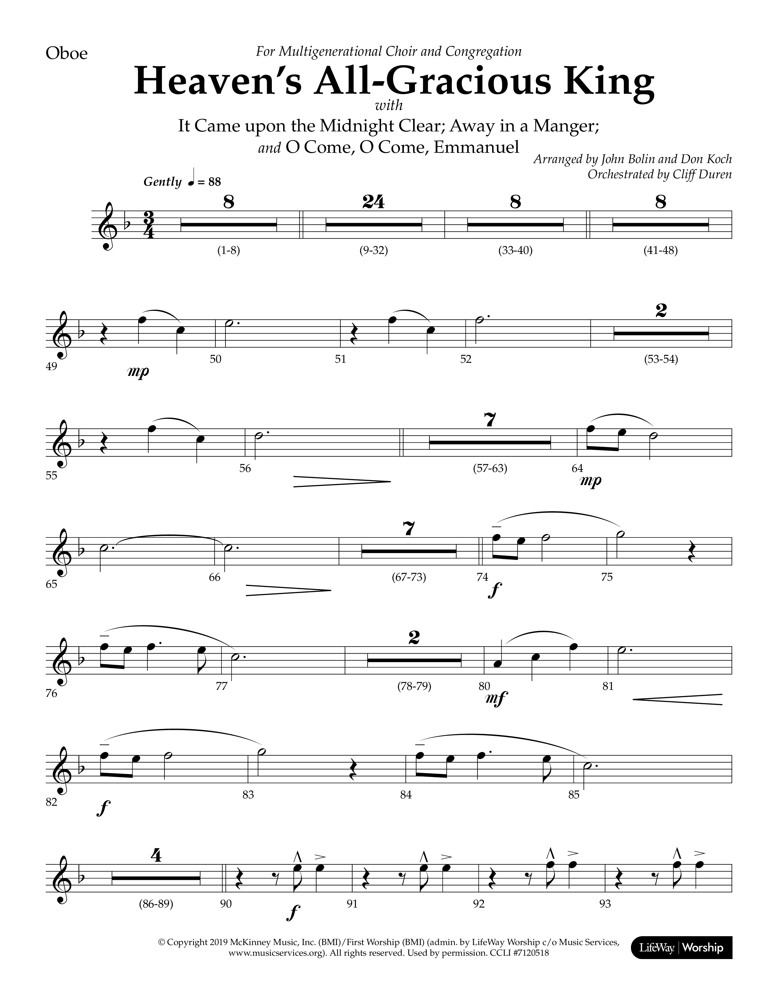 Heaven's All Gracious King (with It Came Upon A Midnight Clear, Away In A Manger, O Come O Come Emma (Choral Anthem SATB) Oboe (Lifeway Choral / Arr. John Bolin / Arr. Don Koch)