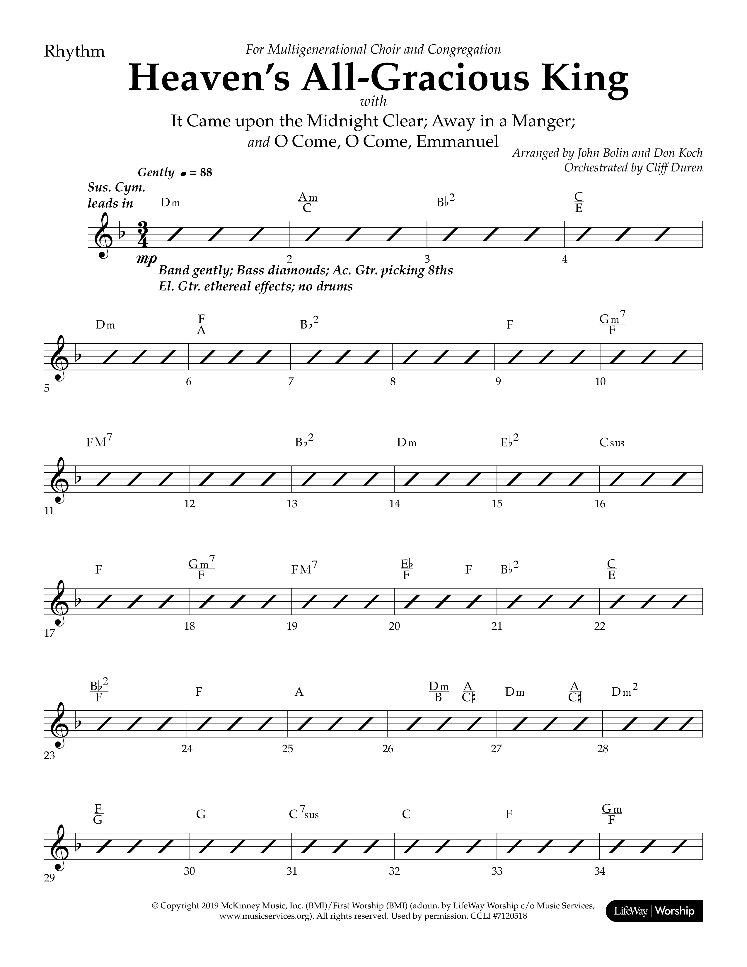 Heaven's All Gracious King (with It Came Upon A Midnight Clear, Away In A Manger, O Come O Come Emma (Choral Anthem SATB) Rhythm Chart (Lifeway Choral / Arr. John Bolin / Arr. Don Koch)