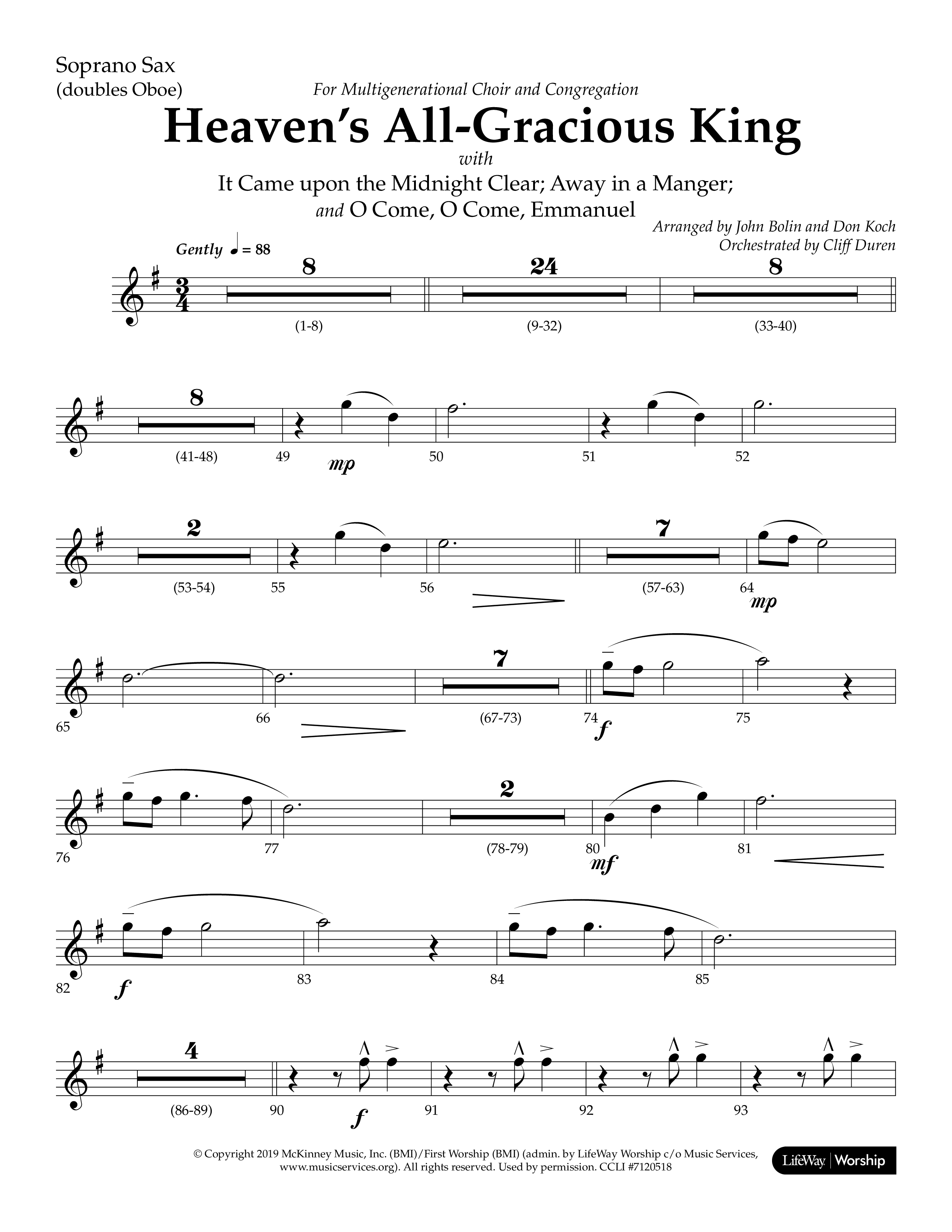 Heaven's All Gracious King (with It Came Upon A Midnight Clear, Away In A Manger, O Come O Come Emma (Choral Anthem SATB) Soprano Sax (Lifeway Choral / Arr. John Bolin / Arr. Don Koch)