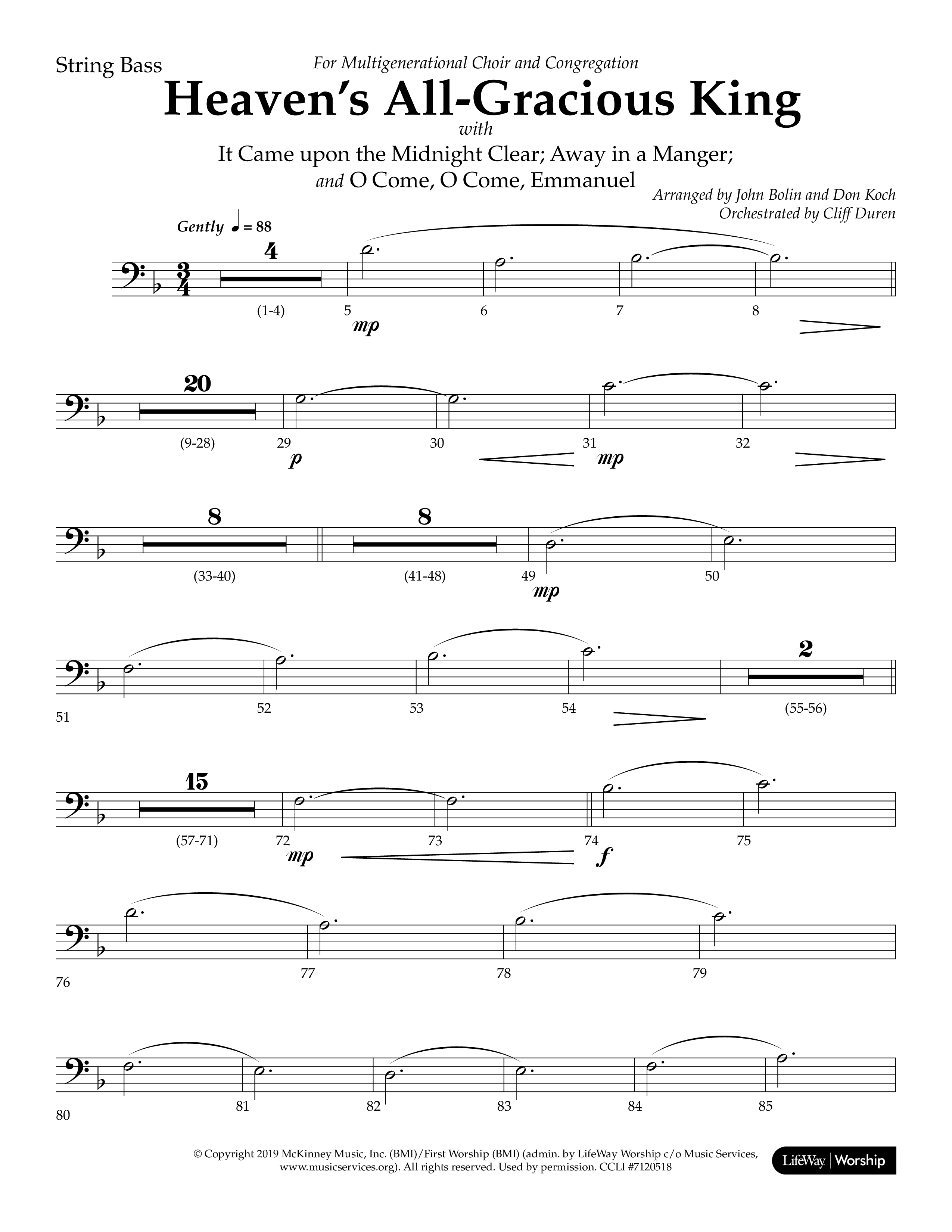 Heaven's All Gracious King (with It Came Upon A Midnight Clear, Away In A Manger, O Come O Come Emma (Choral Anthem SATB) String Bass (Lifeway Choral / Arr. John Bolin / Arr. Don Koch)