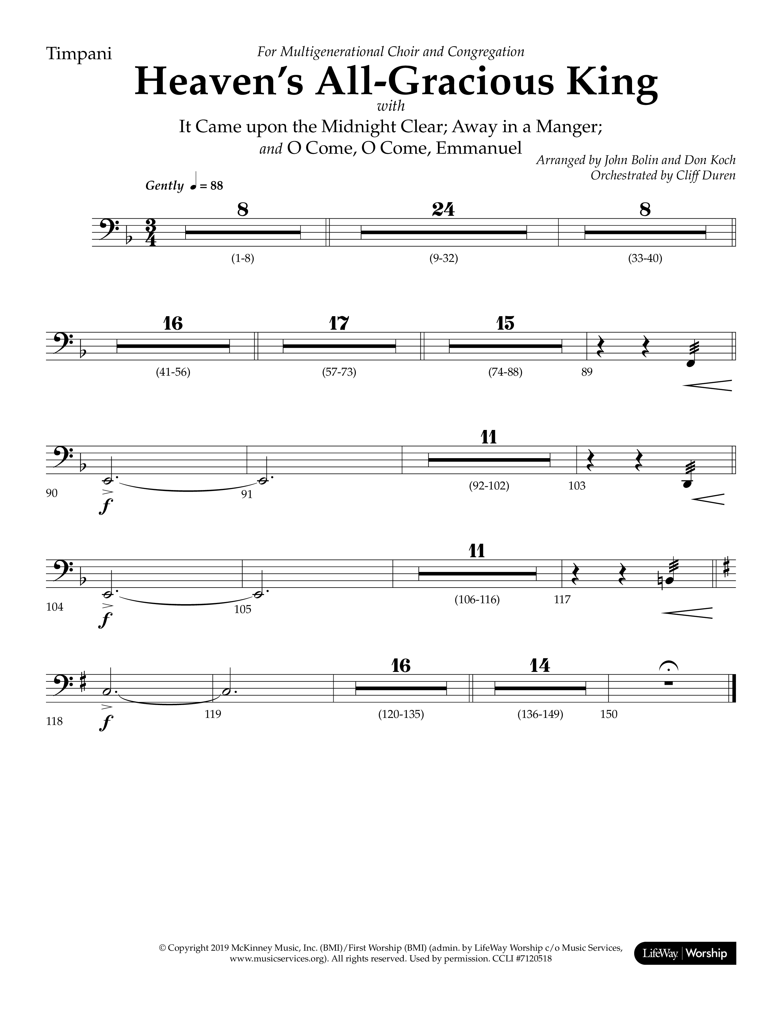 Heaven's All Gracious King (with It Came Upon A Midnight Clear, Away In A Manger, O Come O Come Emma (Choral Anthem SATB) Timpani (Lifeway Choral / Arr. John Bolin / Arr. Don Koch)