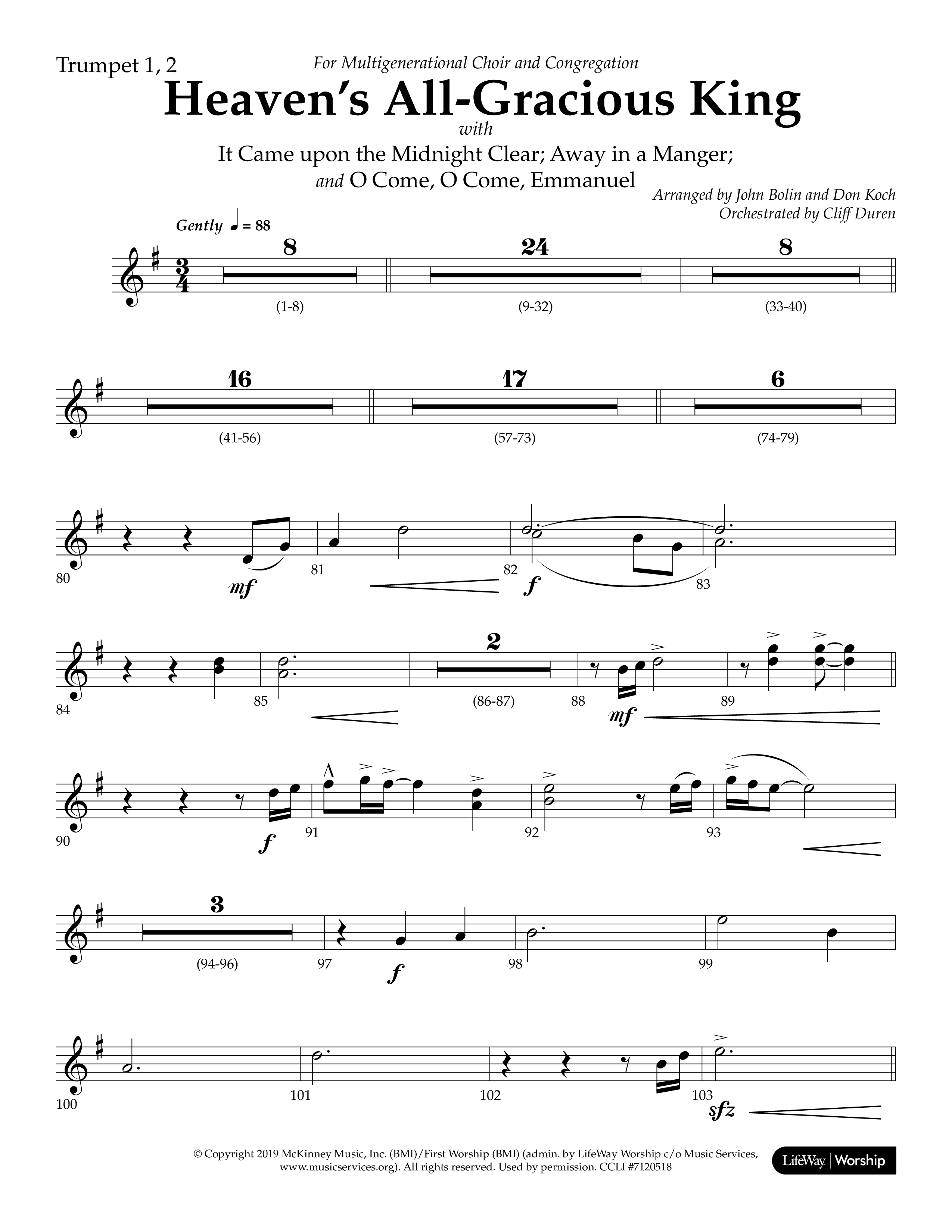 Heaven's All Gracious King (with It Came Upon A Midnight Clear, Away In A Manger, O Come O Come Emma (Choral Anthem SATB) Trumpet 1,2 (Lifeway Choral / Arr. John Bolin / Arr. Don Koch)