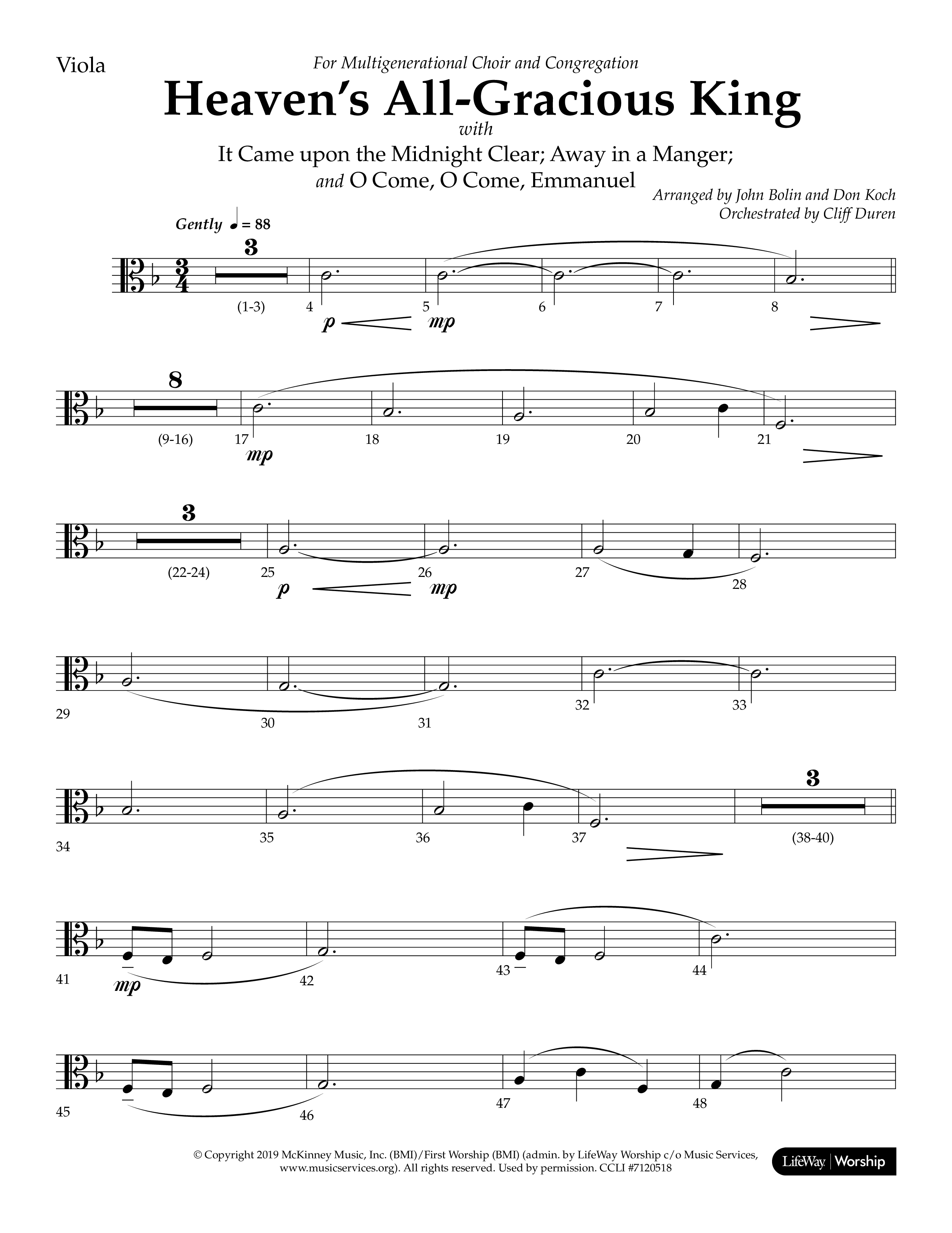 Heaven's All Gracious King (with It Came Upon A Midnight Clear, Away In A Manger, O Come O Come Emma (Choral Anthem SATB) Viola (Lifeway Choral / Arr. John Bolin / Arr. Don Koch)