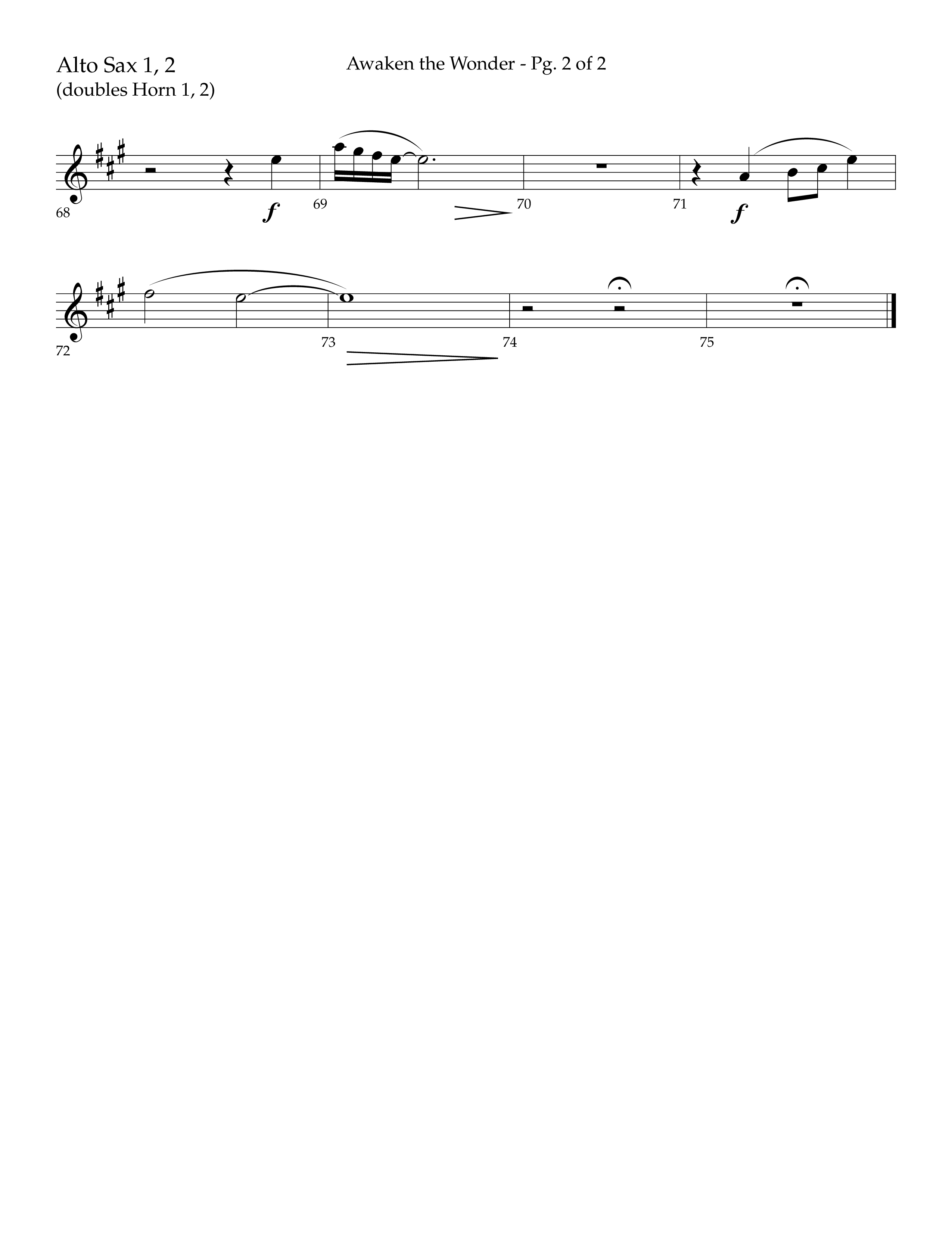 Awaken The Wonder (Choral Anthem SATB) Alto Sax 1/2 (Lifeway Choral / Arr. John Bolin / Arr. Don Koch)