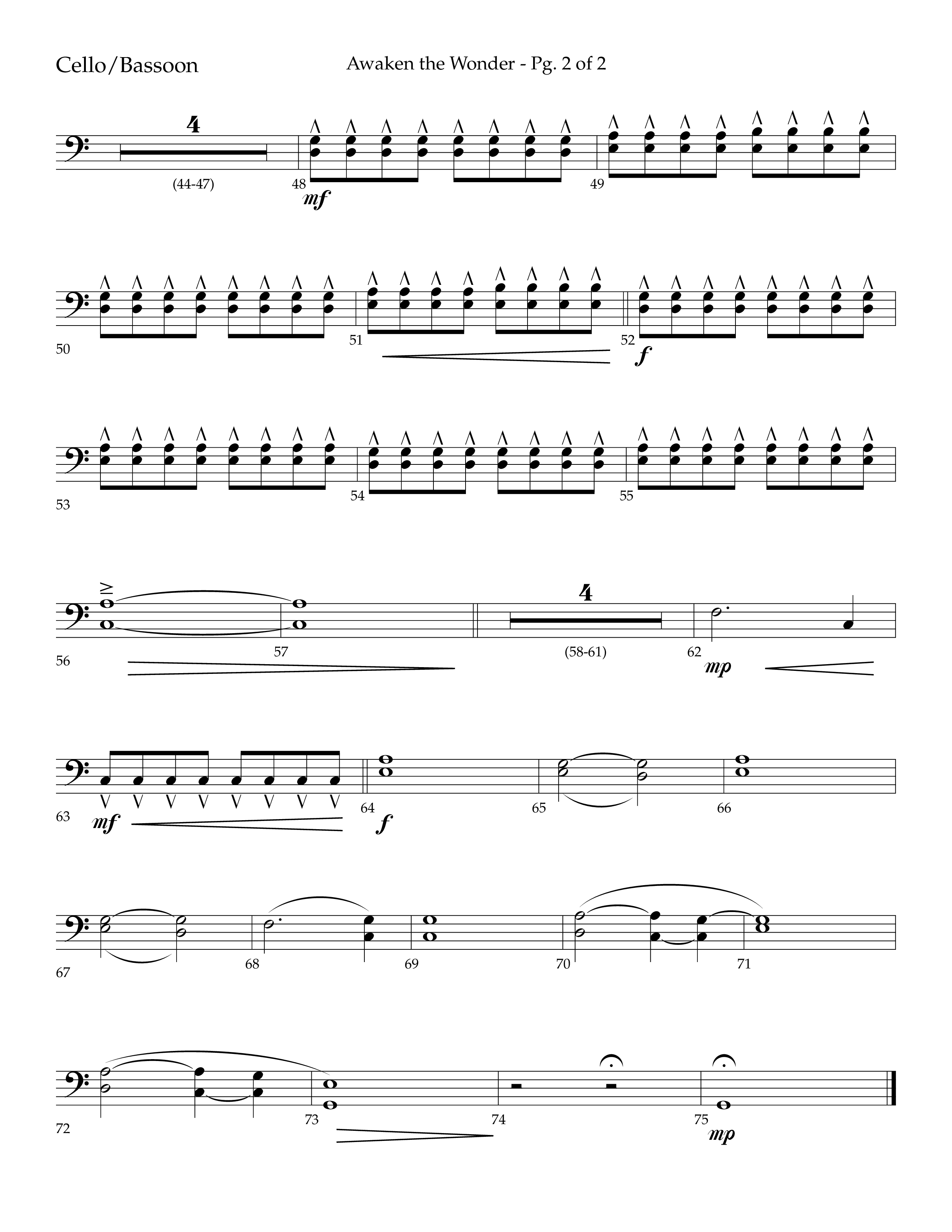 Awaken The Wonder (Choral Anthem SATB) Cello (Lifeway Choral / Arr. John Bolin / Arr. Don Koch)