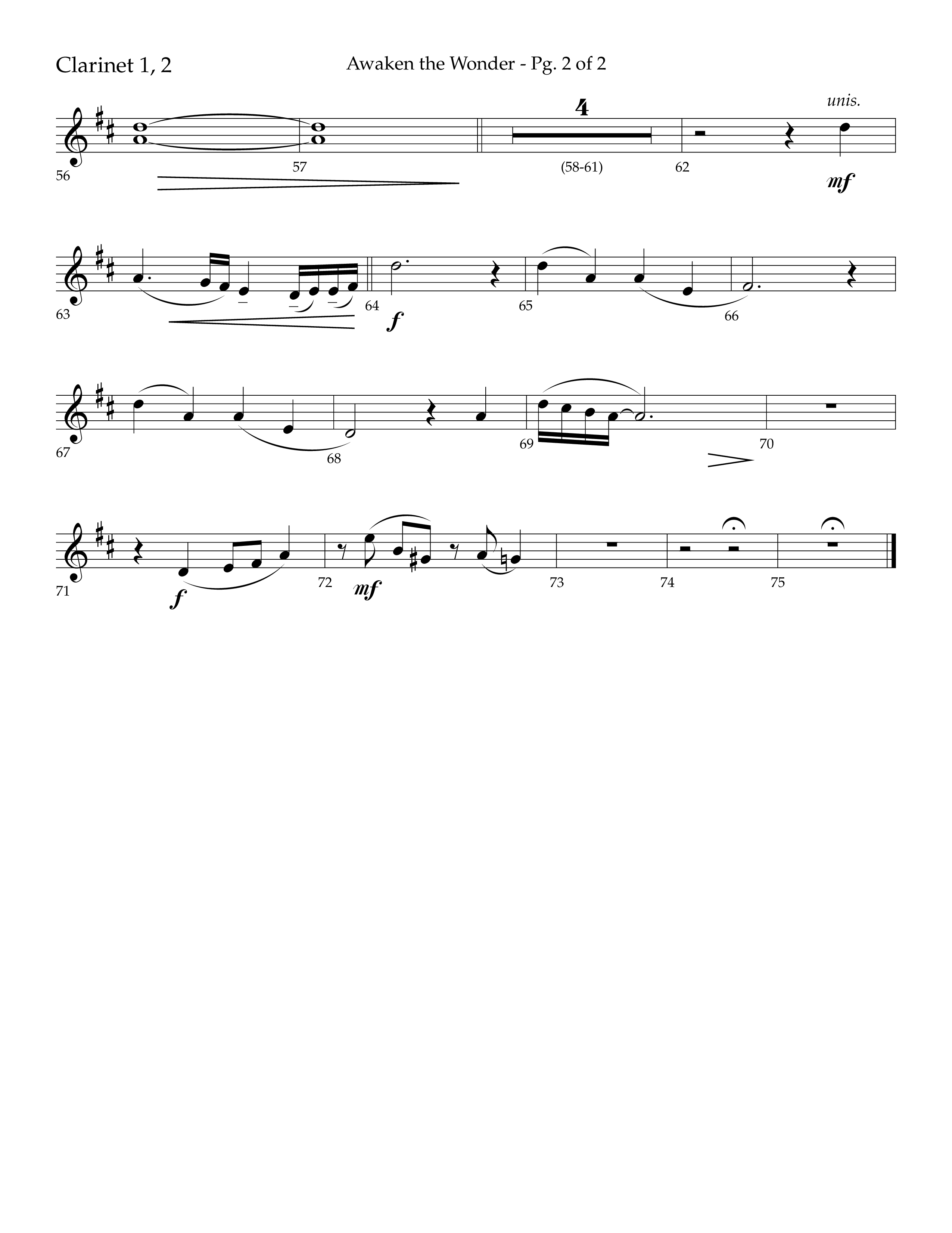 Awaken The Wonder (Choral Anthem SATB) Clarinet 1/2 (Lifeway Choral / Arr. John Bolin / Arr. Don Koch)