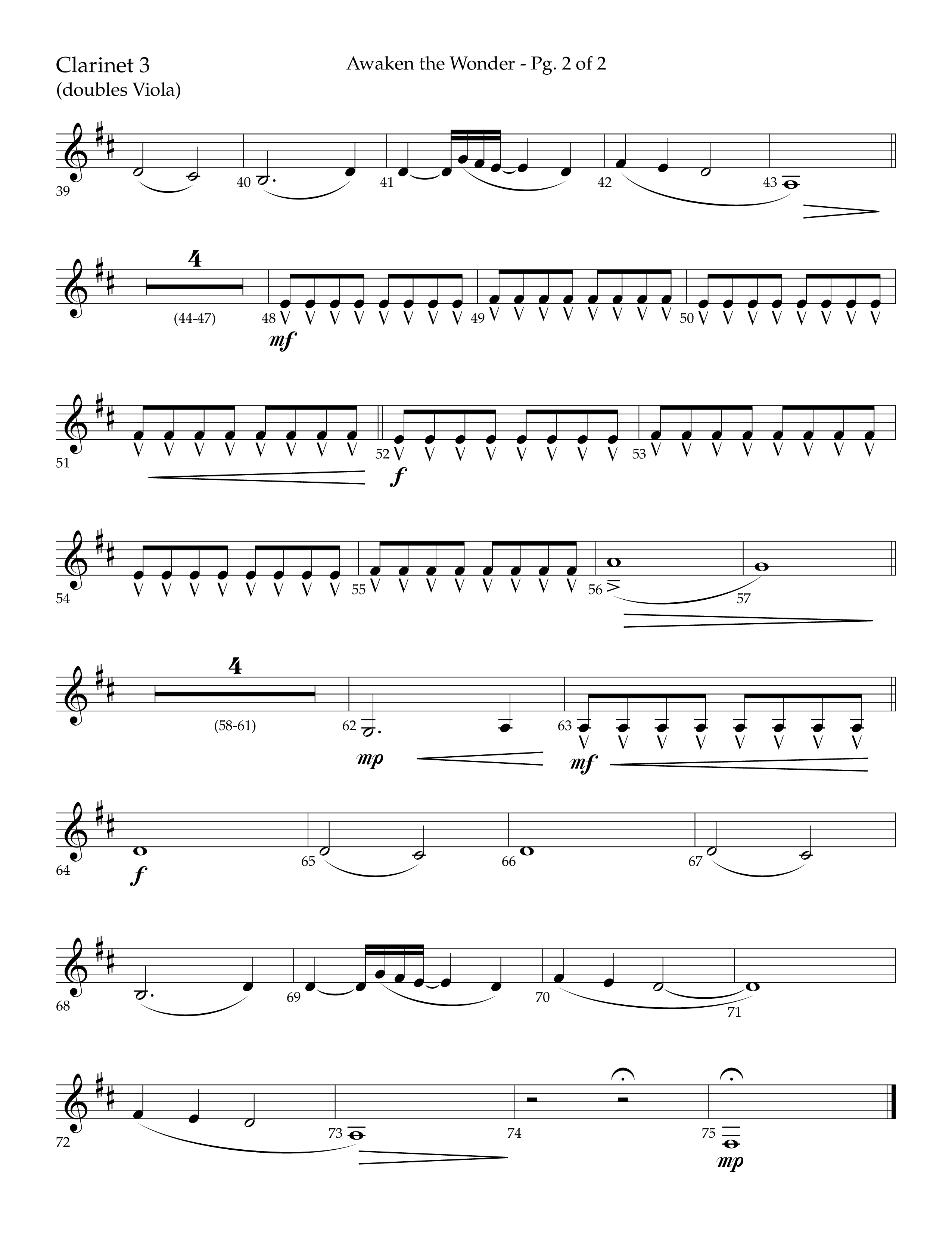 Awaken The Wonder (Choral Anthem SATB) Clarinet 3 (Lifeway Choral / Arr. John Bolin / Arr. Don Koch)