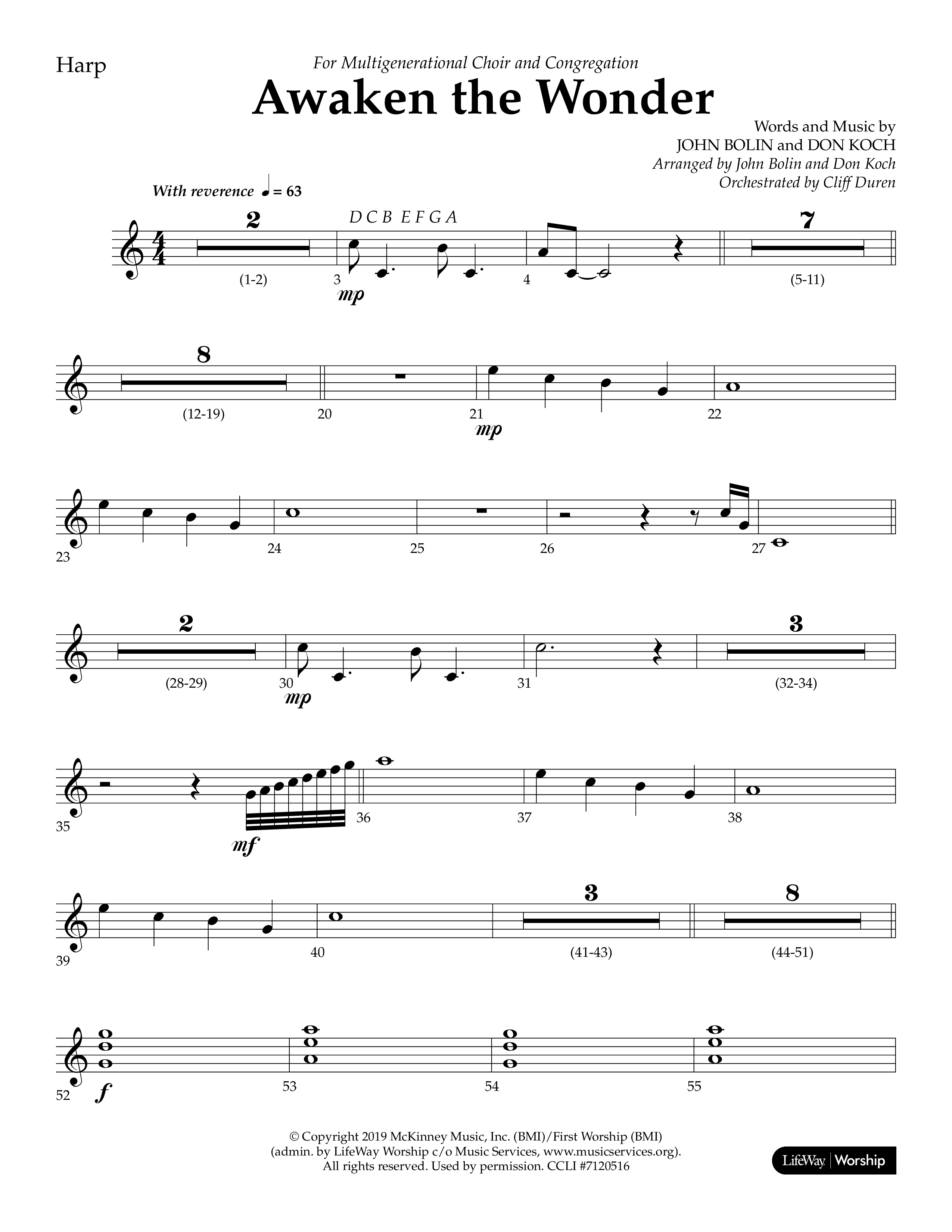Awaken The Wonder (Choral Anthem SATB) Harp (Lifeway Choral / Arr. John Bolin / Arr. Don Koch)
