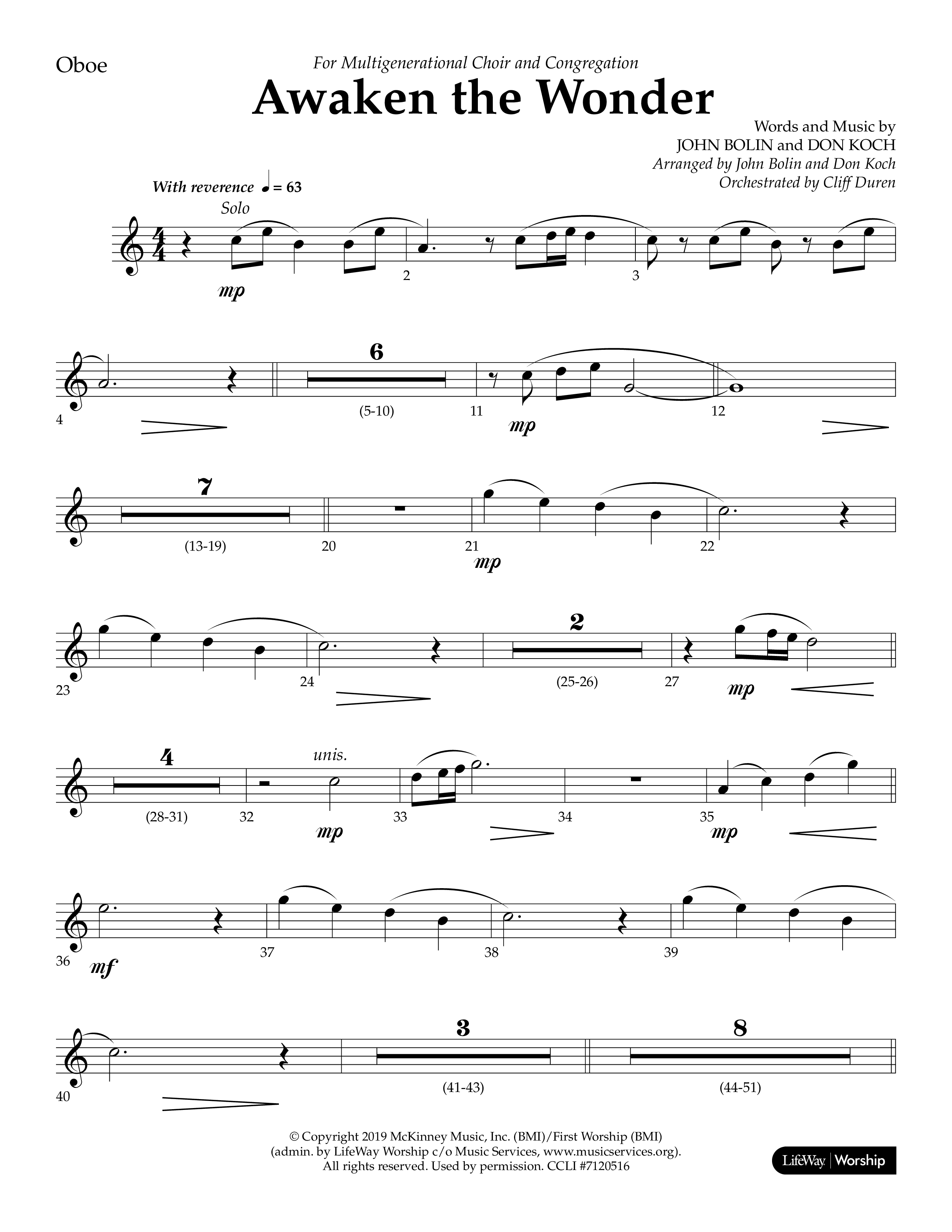 Awaken The Wonder (Choral Anthem SATB) Oboe (Lifeway Choral / Arr. John Bolin / Arr. Don Koch)