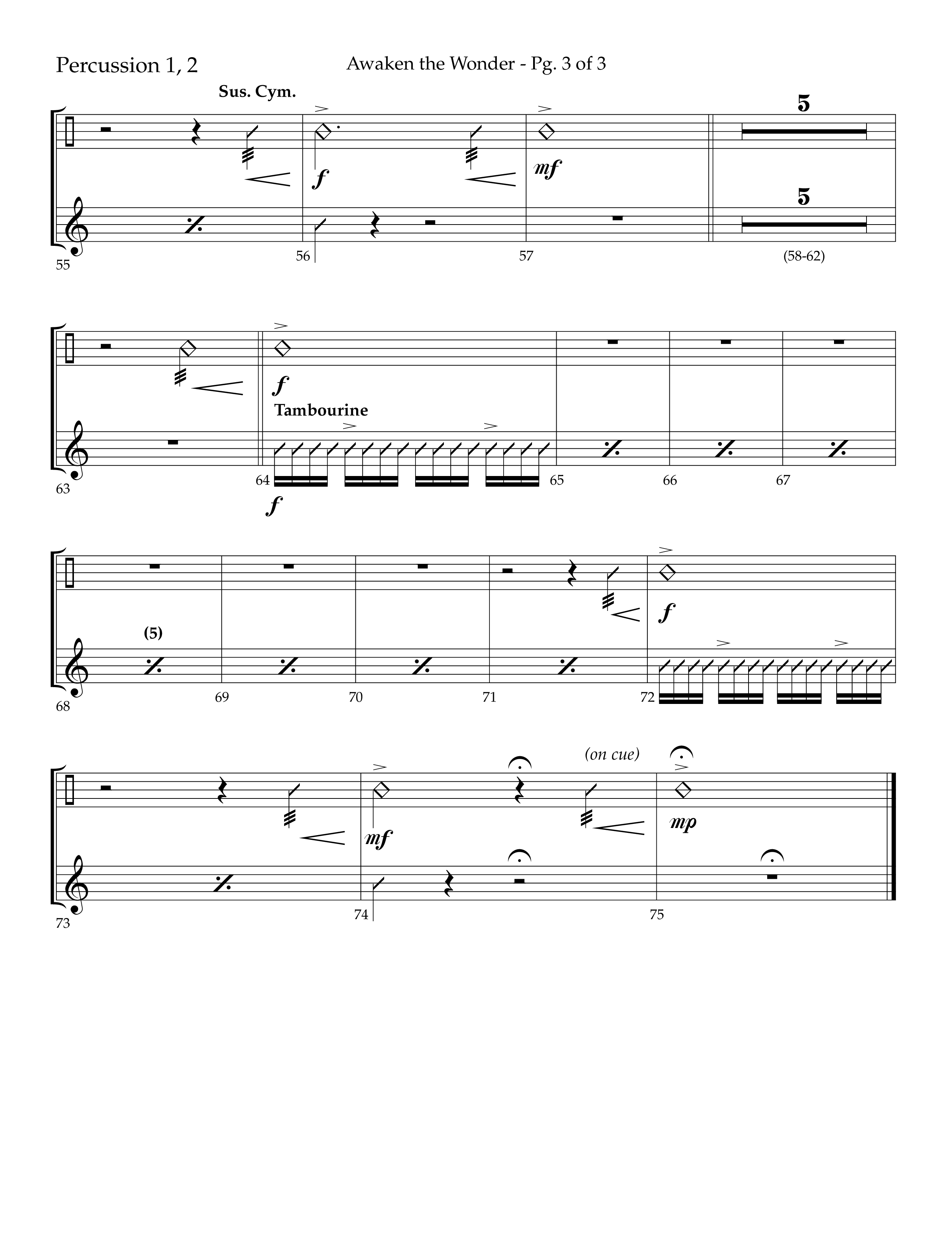 Awaken The Wonder (Choral Anthem SATB) Percussion 1/2 (Lifeway Choral / Arr. John Bolin / Arr. Don Koch)
