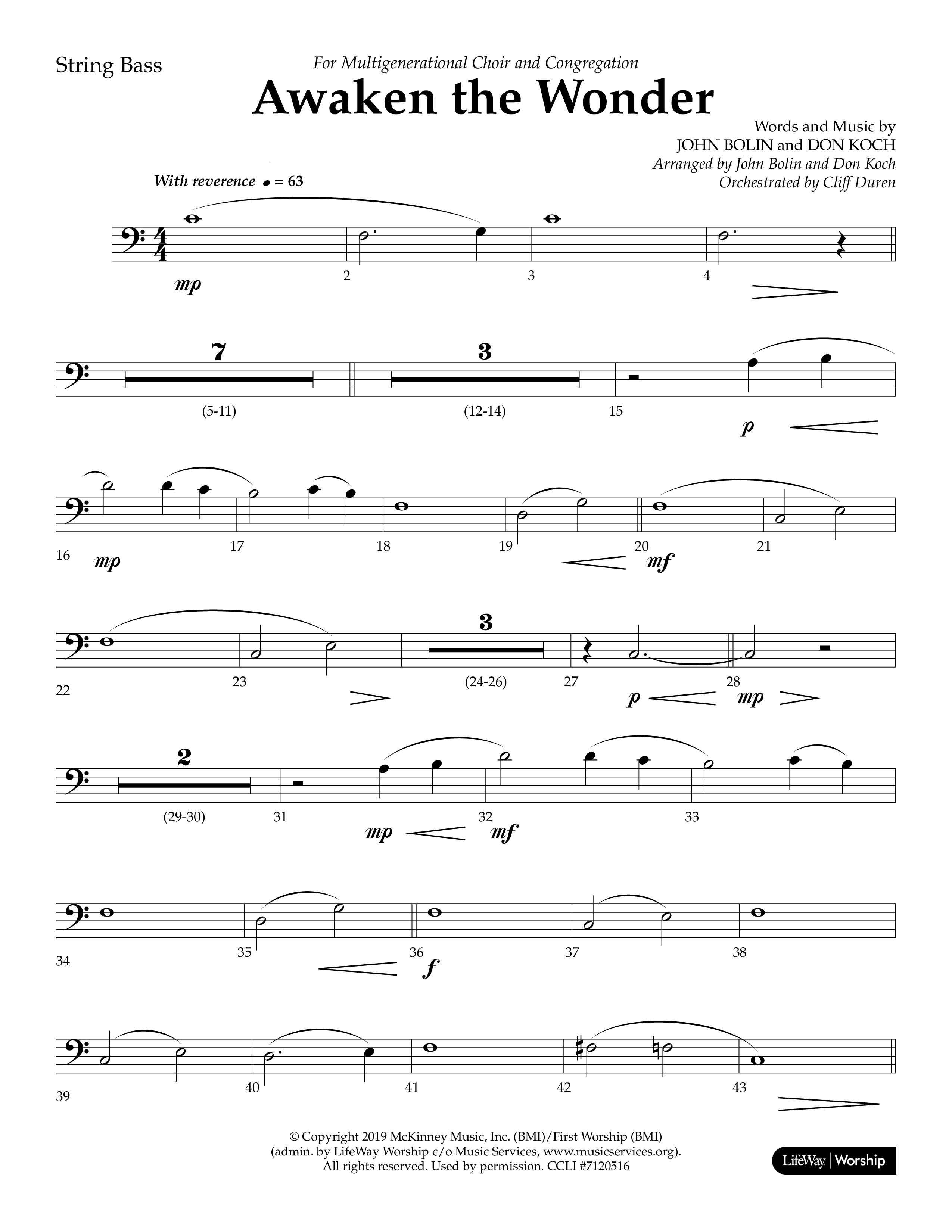 Awaken The Wonder (Choral Anthem SATB) String Bass (Lifeway Choral / Arr. John Bolin / Arr. Don Koch)