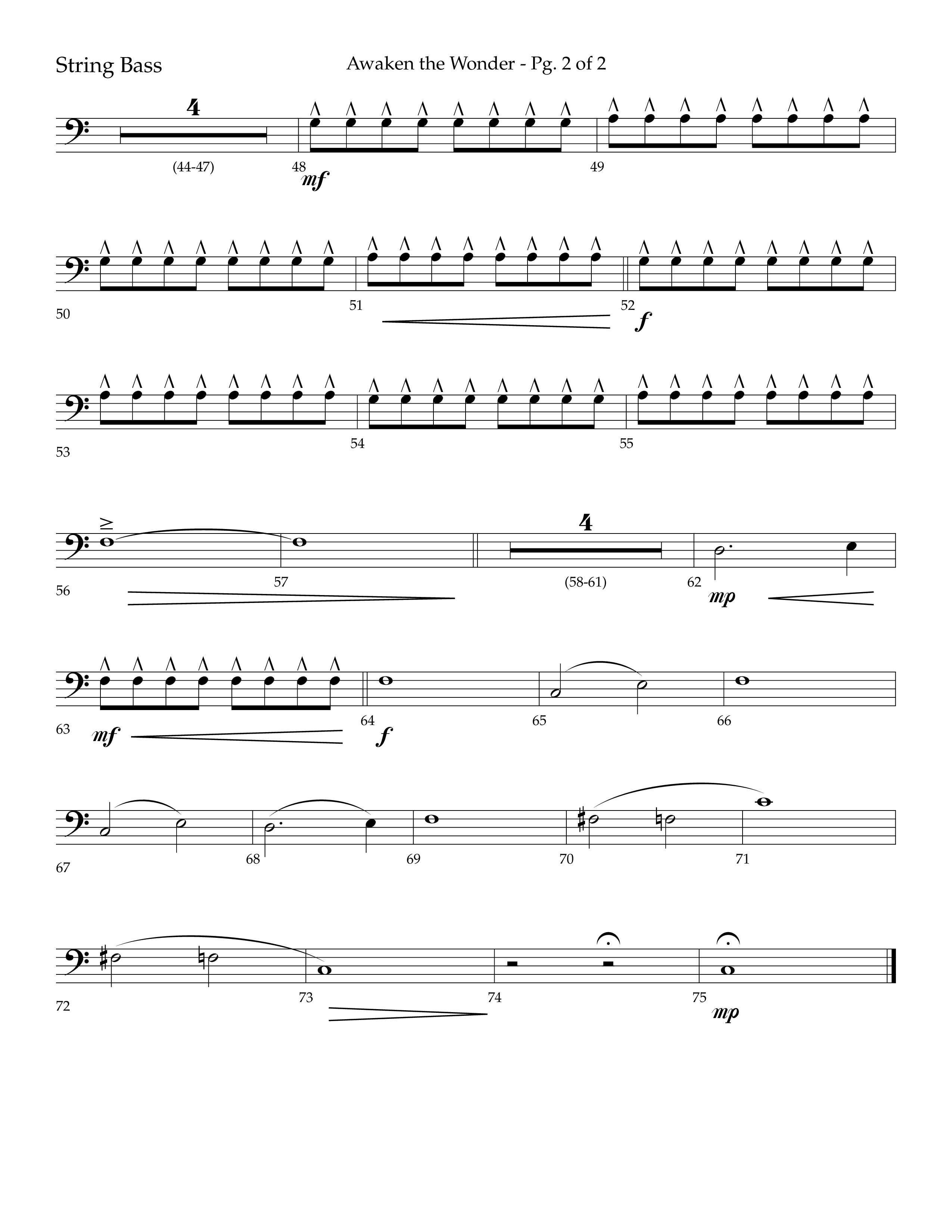 Awaken The Wonder (Choral Anthem SATB) String Bass (Lifeway Choral / Arr. John Bolin / Arr. Don Koch)