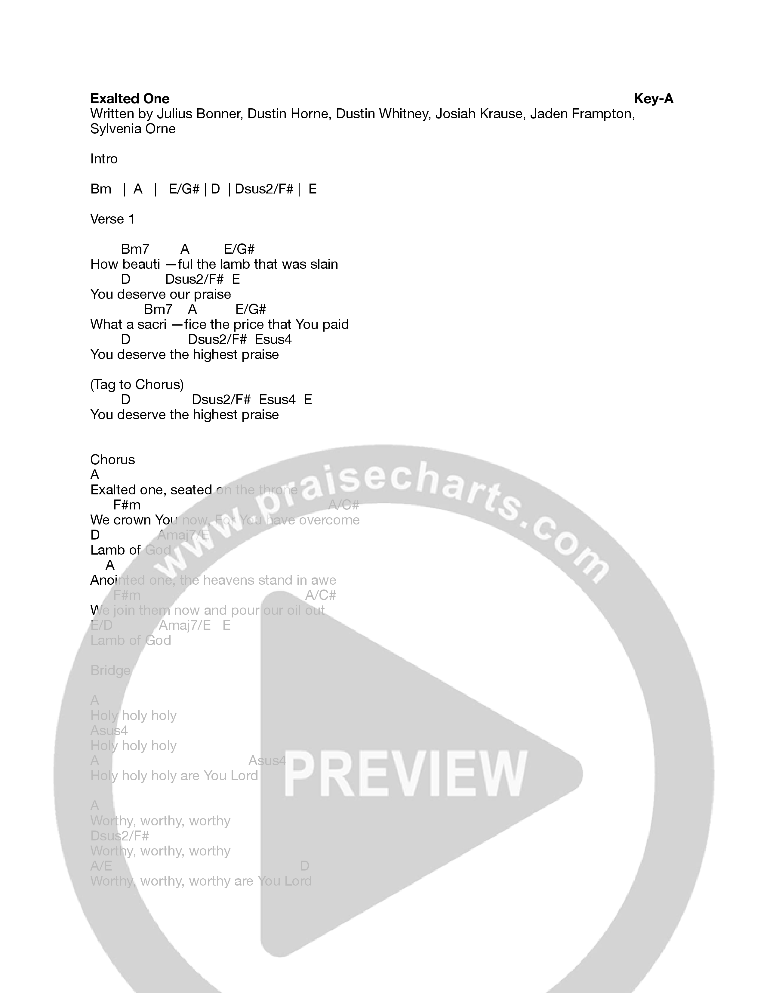 Exalted One Chord Chart (Heart Of The Father Worship)