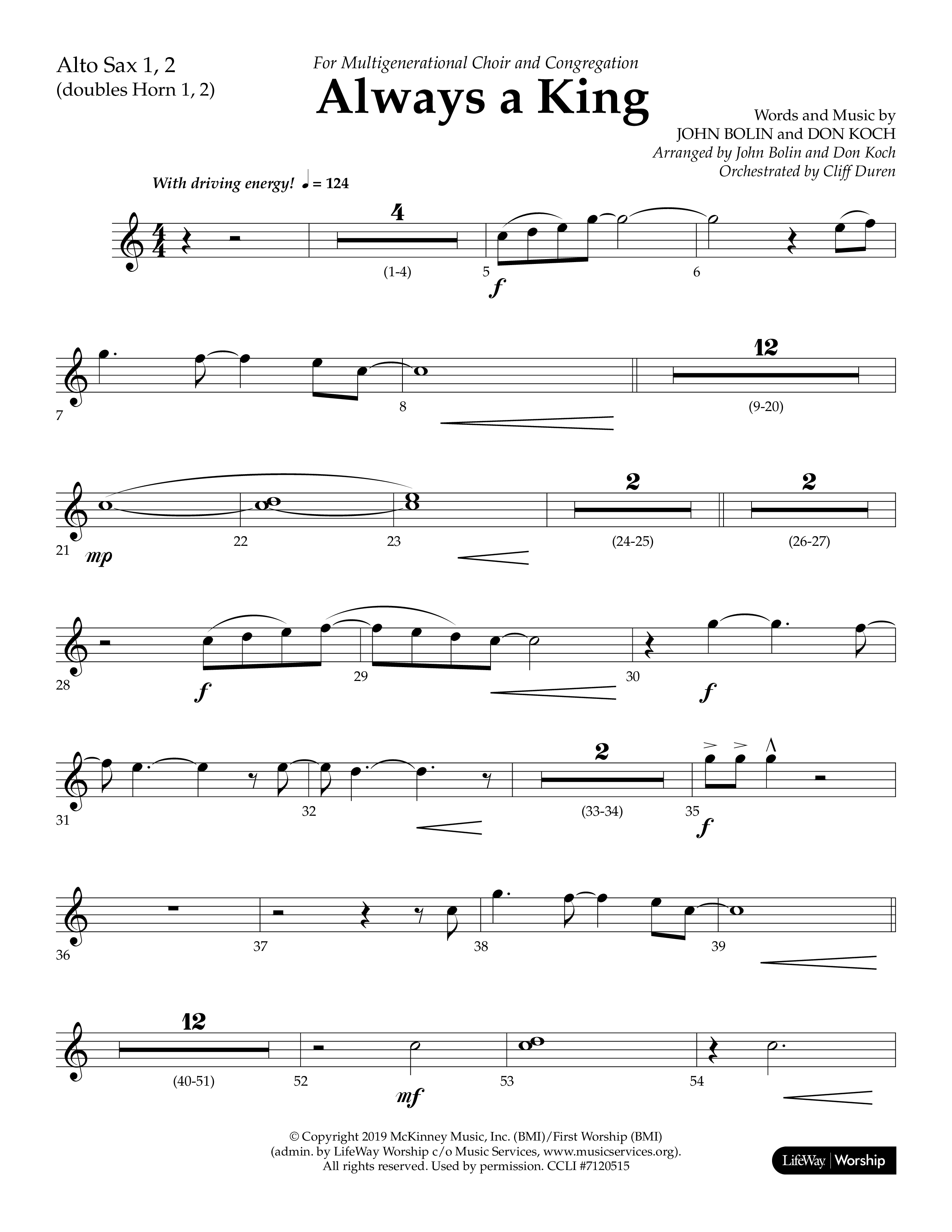 Always A King (Choral Anthem SATB) Alto Sax 1/2 (Lifeway Choral / Arr. John Bolin / Arr. Don Koch)