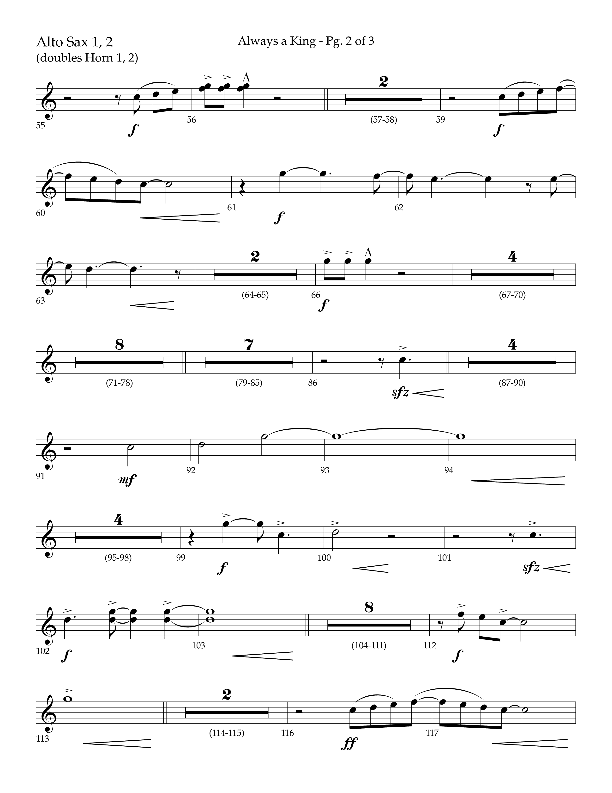 Always A King (Choral Anthem SATB) Alto Sax 1/2 (Lifeway Choral / Arr. John Bolin / Arr. Don Koch)