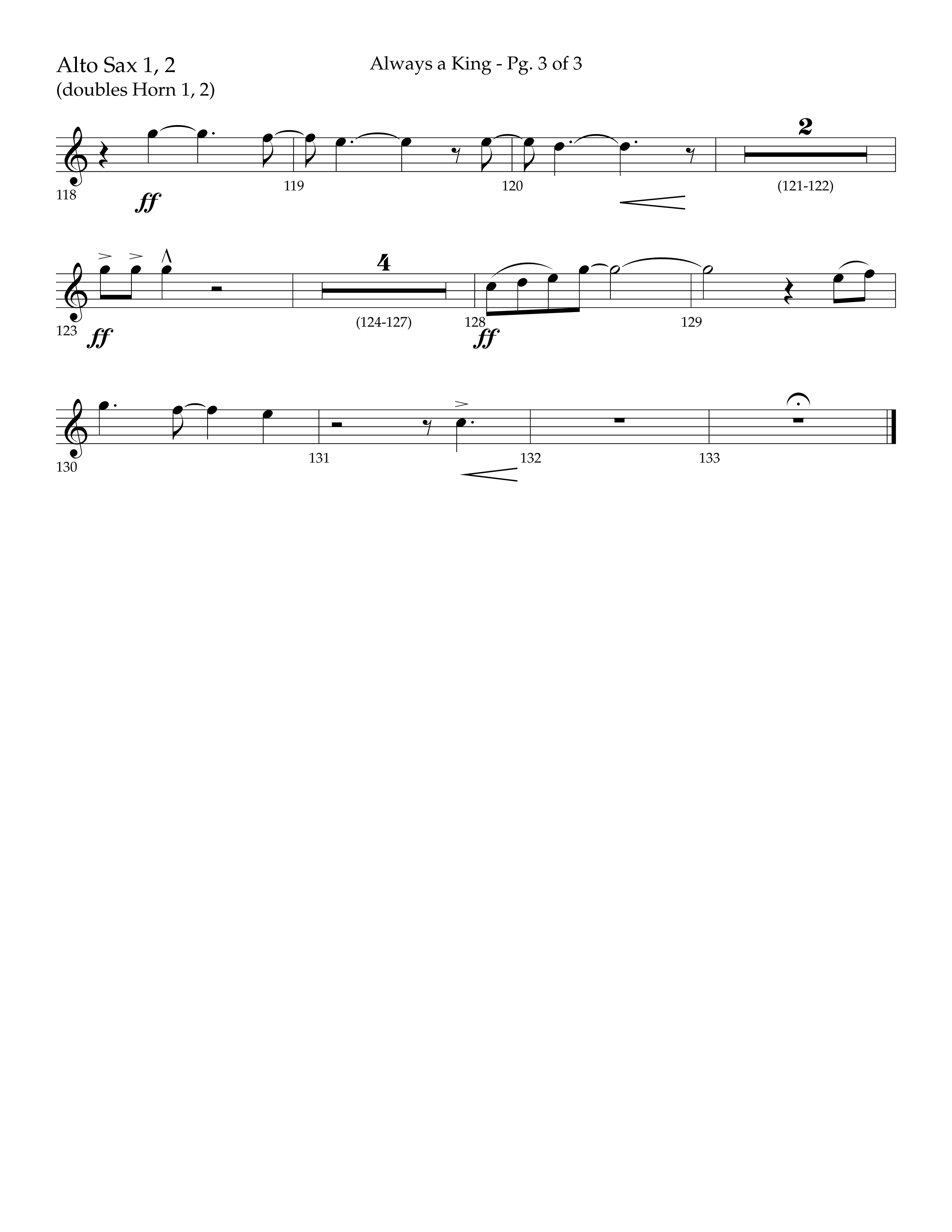 Always A King (Choral Anthem SATB) Alto Sax 1/2 (Lifeway Choral / Arr. John Bolin / Arr. Don Koch)